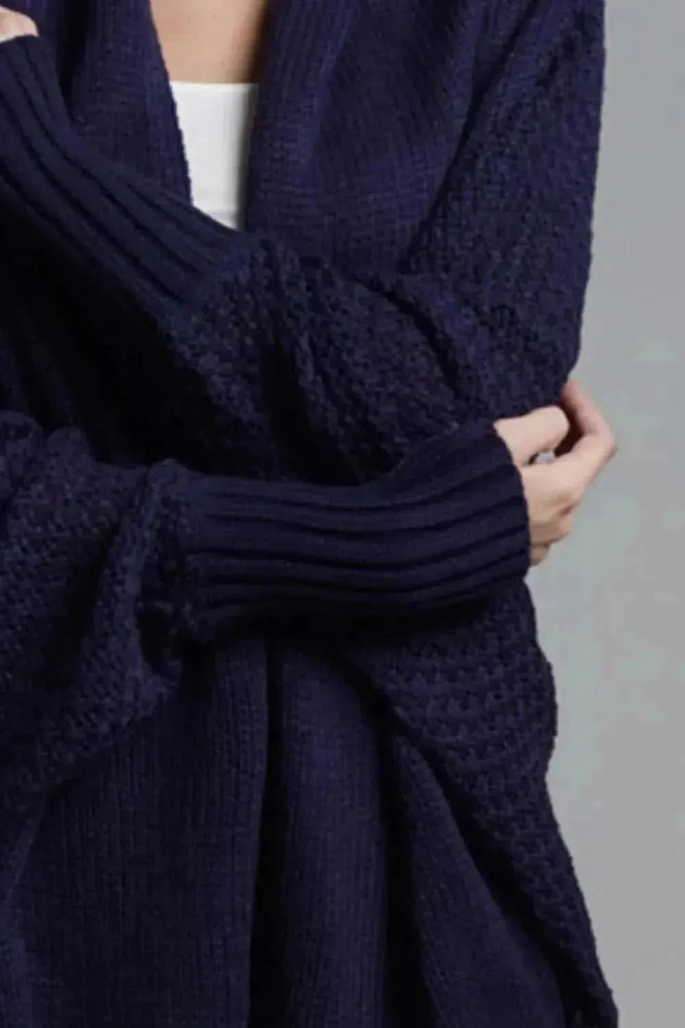 Dolman Sleeve Open Front Ribbed Trim Longline Cardigan - Bad Moms Club