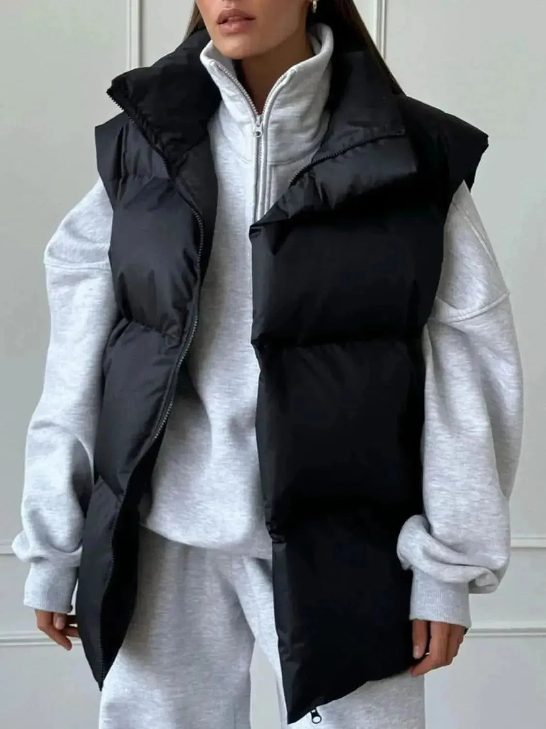 Zip Up Turtleneck Vest Coat - Bad Moms Club