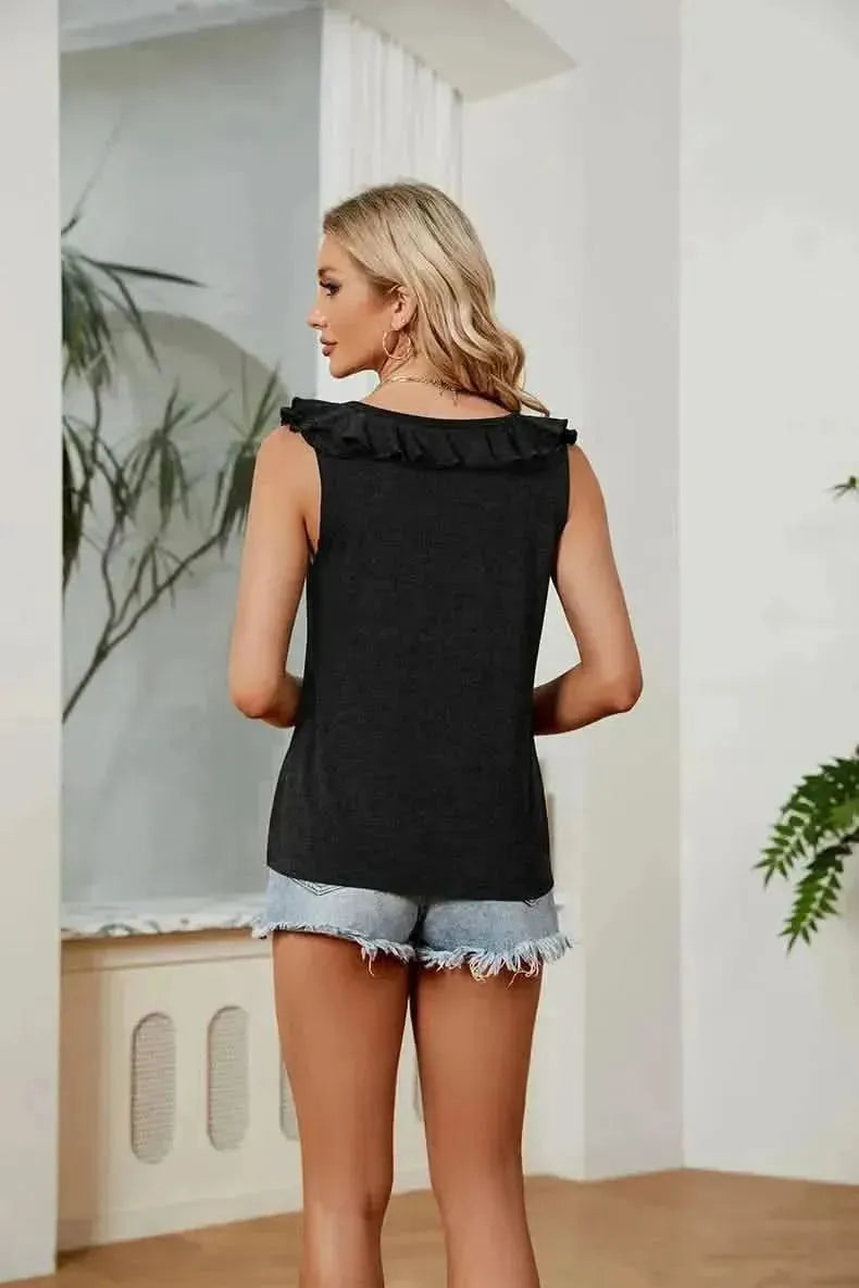 Ruffle V-Neck Tank Top - Bad Moms Club