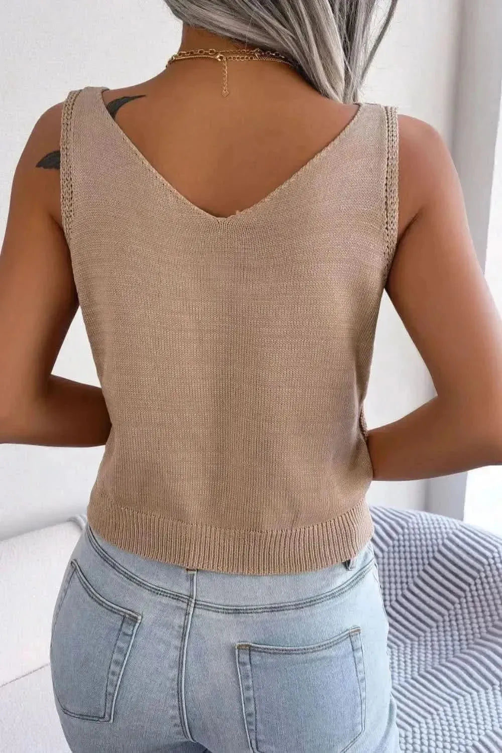 Decorative Button Mixed Knit Tank - Bad Moms Club