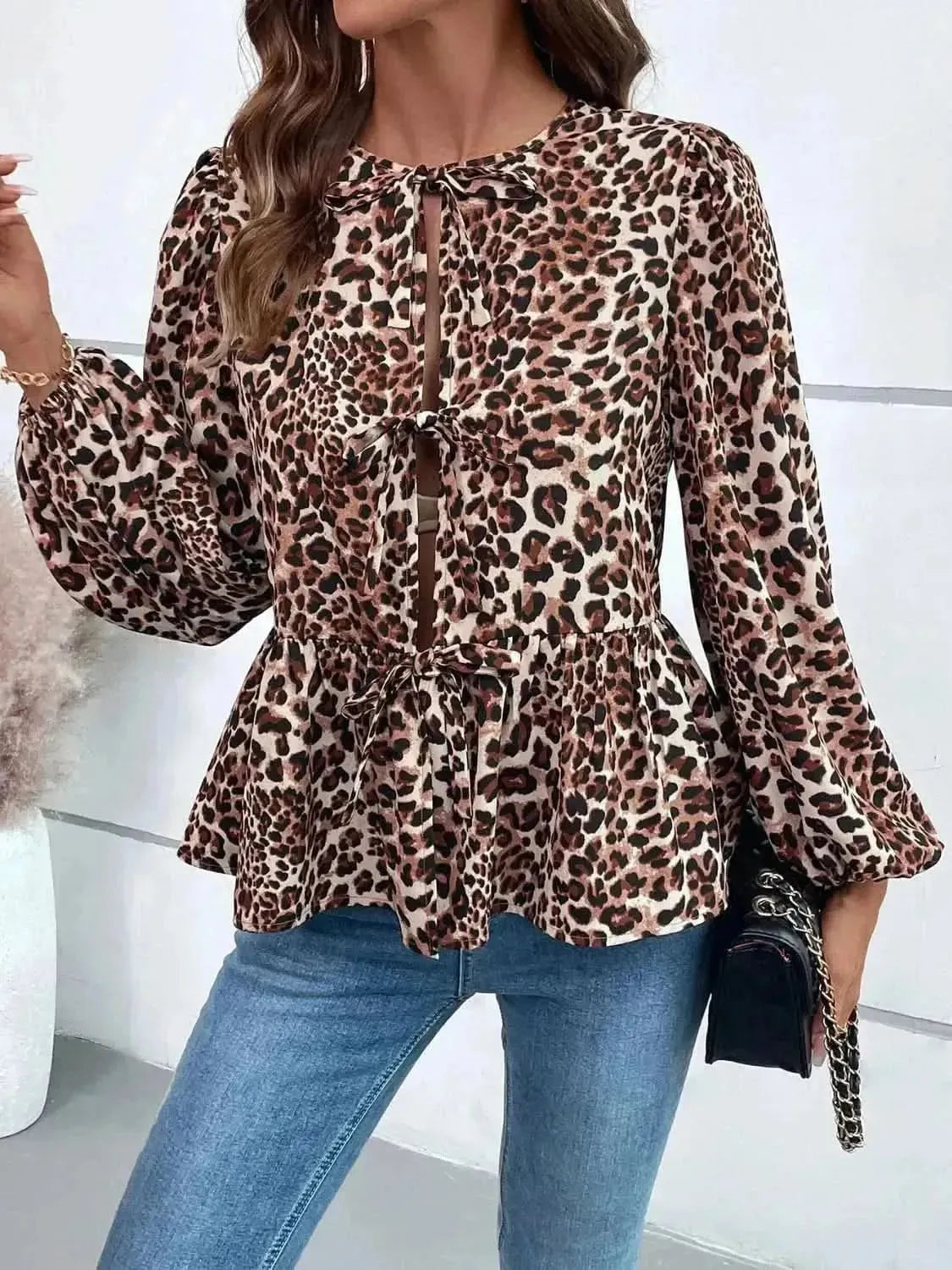 Ivy Lane Peplum Tied Long Sleeve Blouse - Bad Moms Club