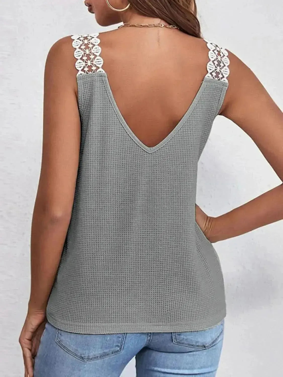 Full Size Lace Detail V-Neck Tank - Bad Moms Club