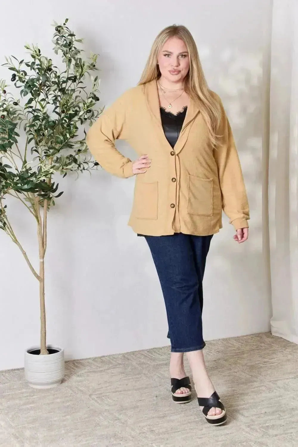 Heimish Full Size Button Up Long Sleeve Cardigan - Bad Moms Club