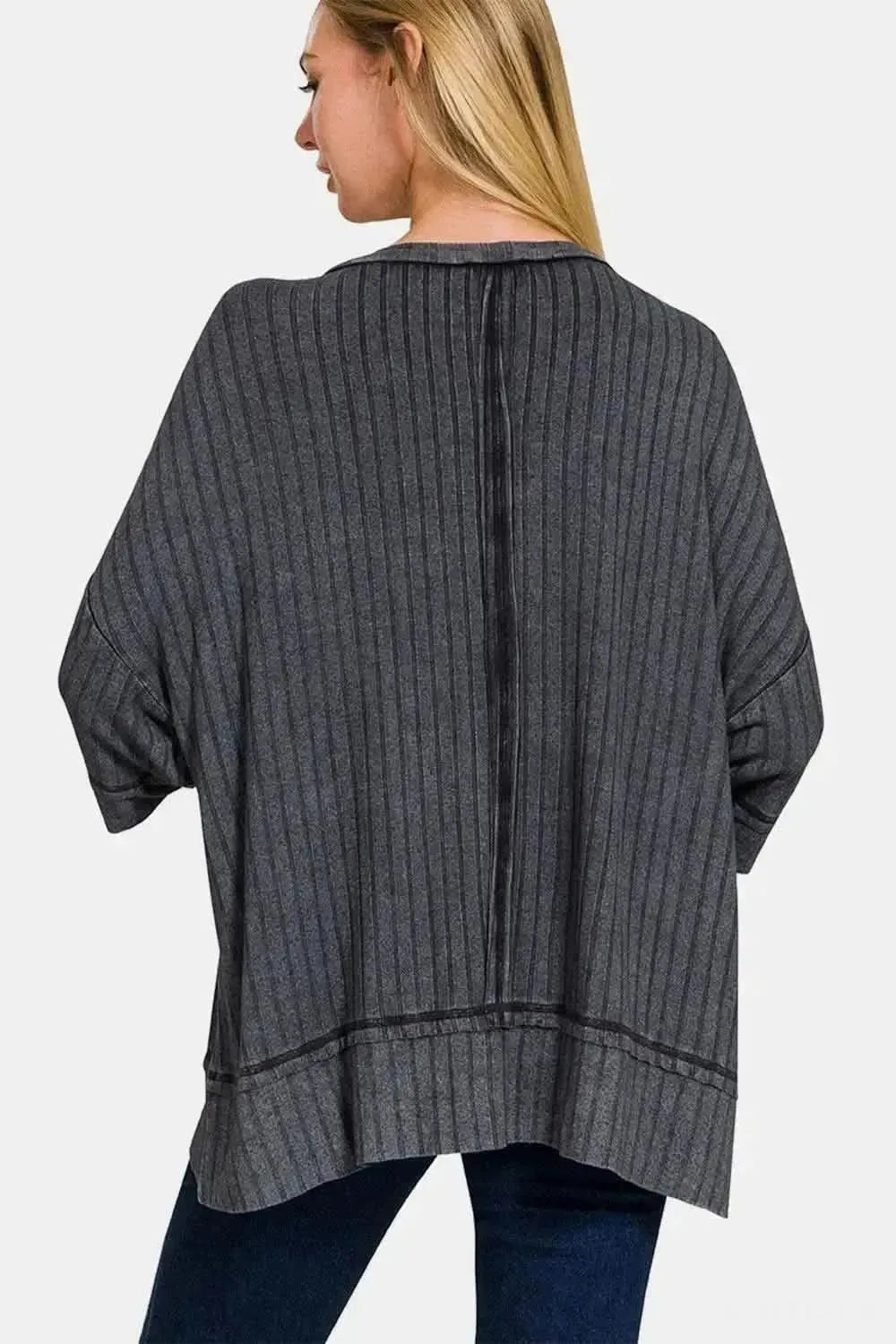 Zenana Washed Ribbed Drop Shoulder Half Sleeve Top - Bad Moms Club