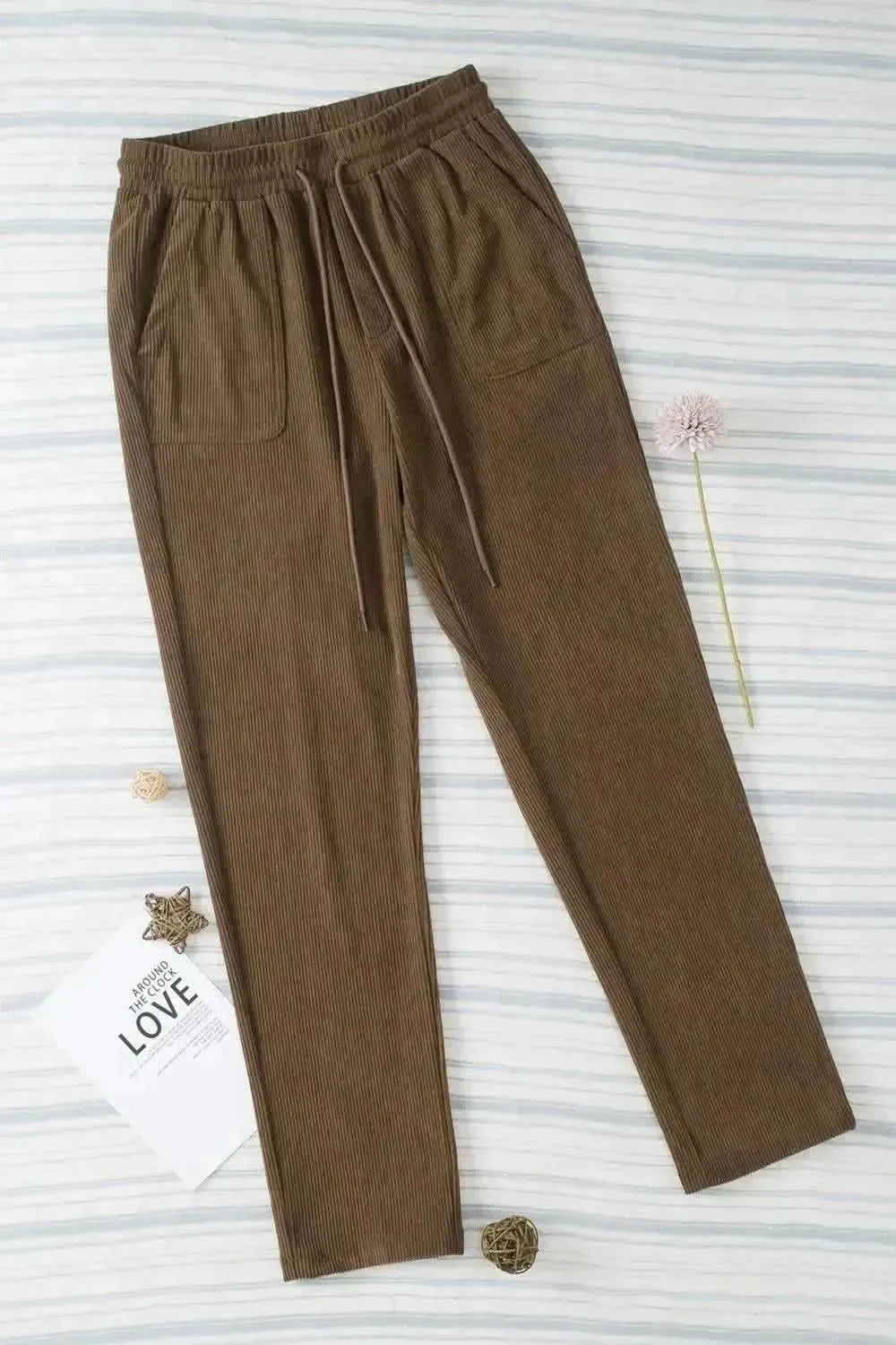 Drawstring Straight Pants with Pockets - Bad Moms Club