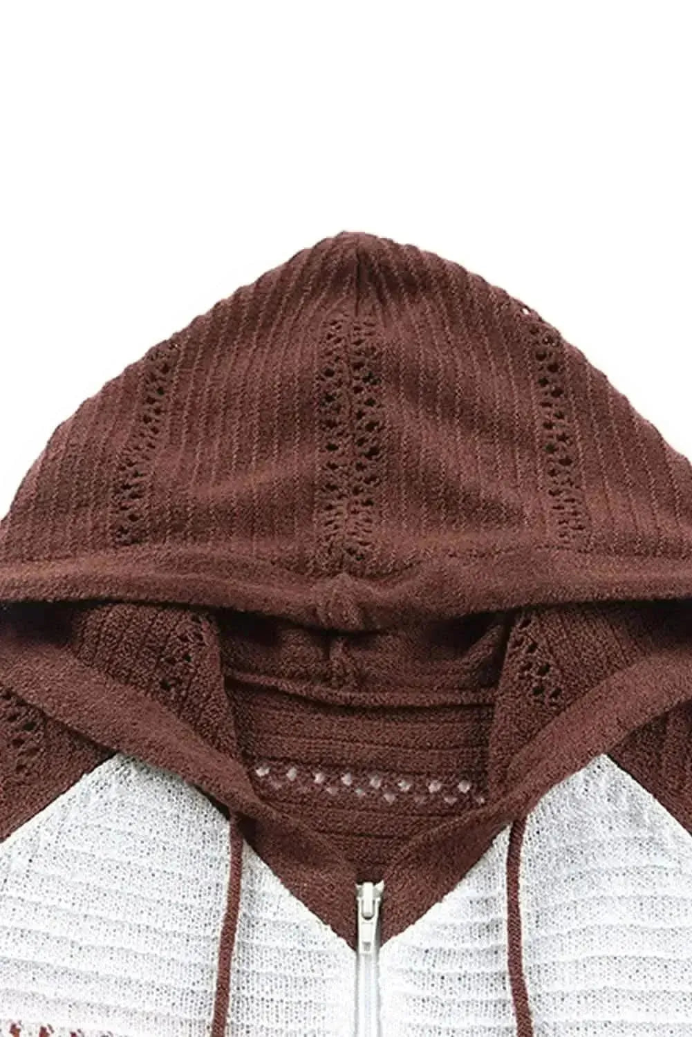 Zip-Up Raglan Sleeve Openwork Hooded Cardigan - Bad Moms Club