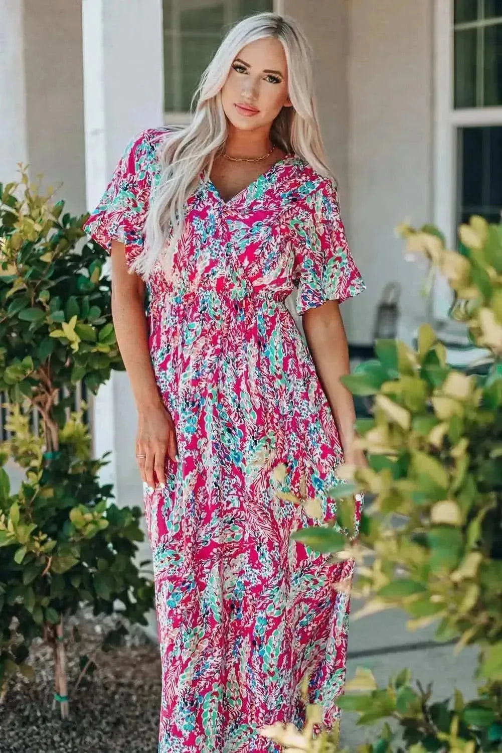 Multicolored V-Neck Maxi Dress - Bad Moms Club