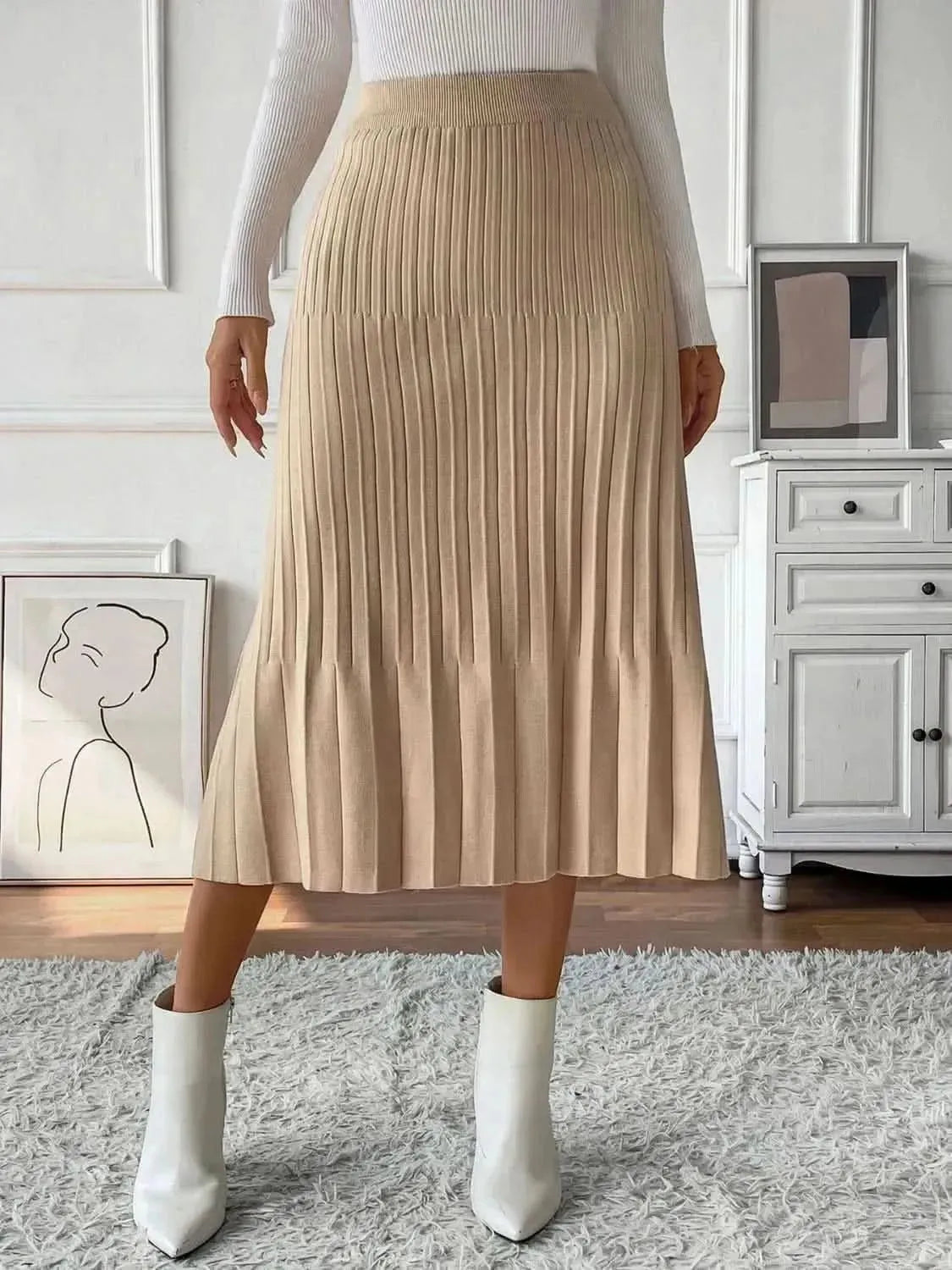 Perfee Pleated Midi Sweater Skirt - Bad Moms Club