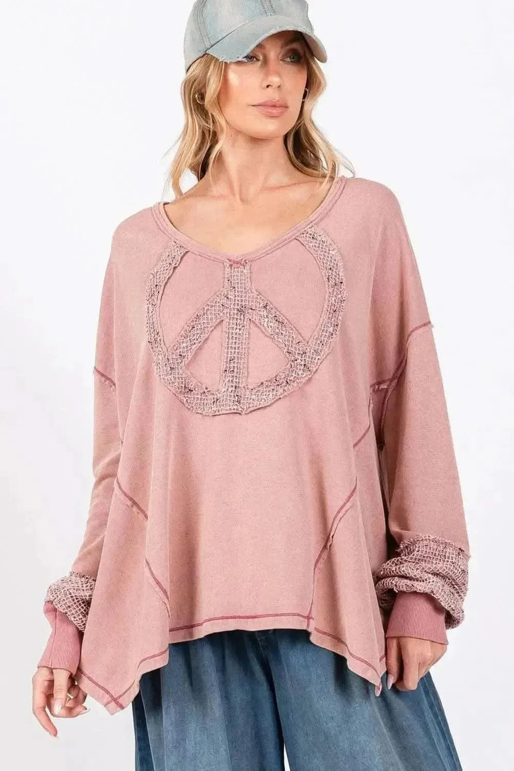 SAGE + FIG Peace Sign Mineral Wash Terry Top - Bad Moms Club