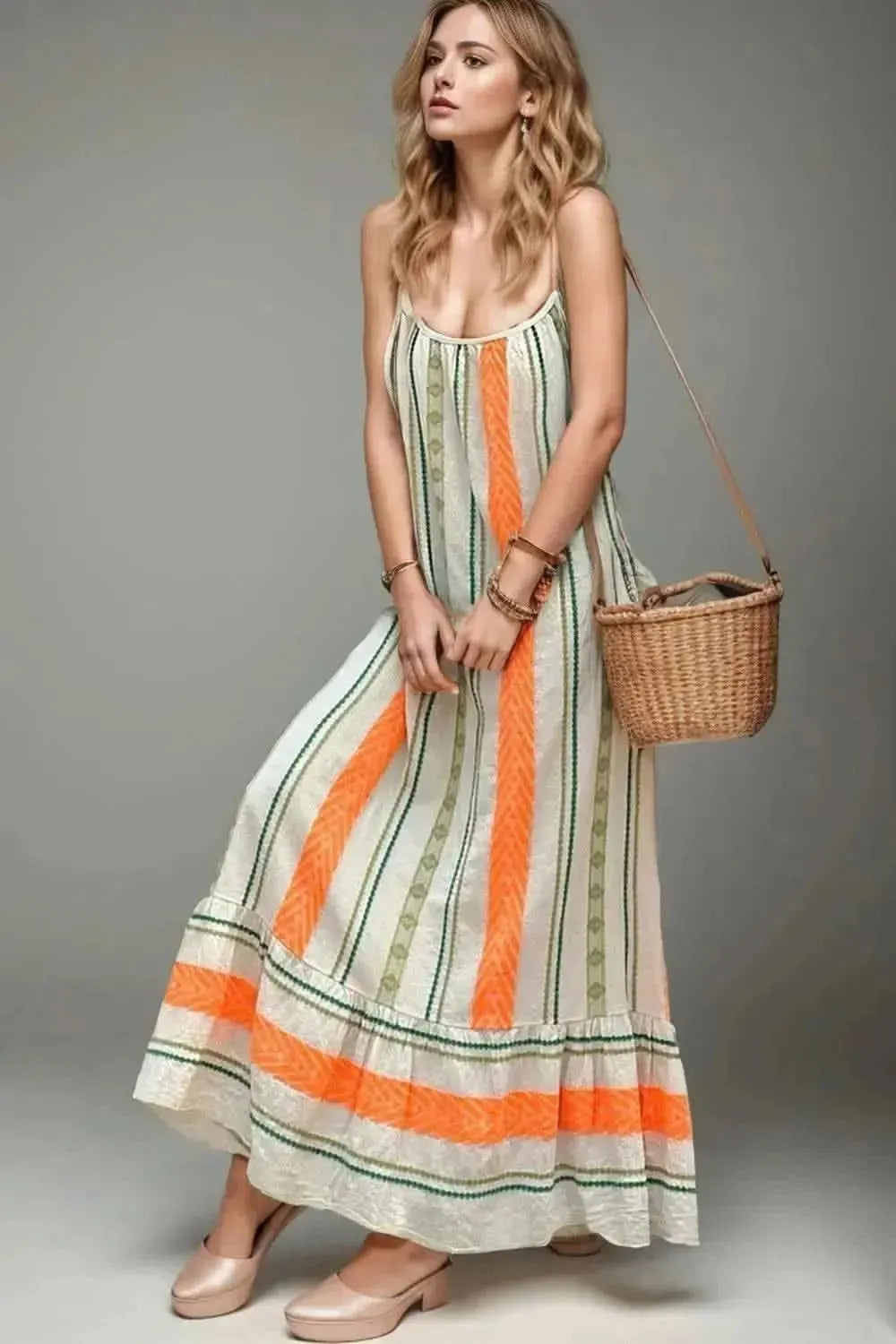 Ruffle Hem Printed Spaghetti Strap Cami Dress - Bad Moms Club