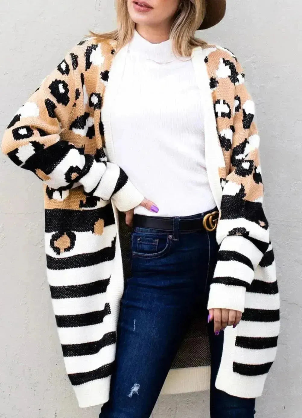 Striped Open Front Longline Cardigan - Bad Moms Club
