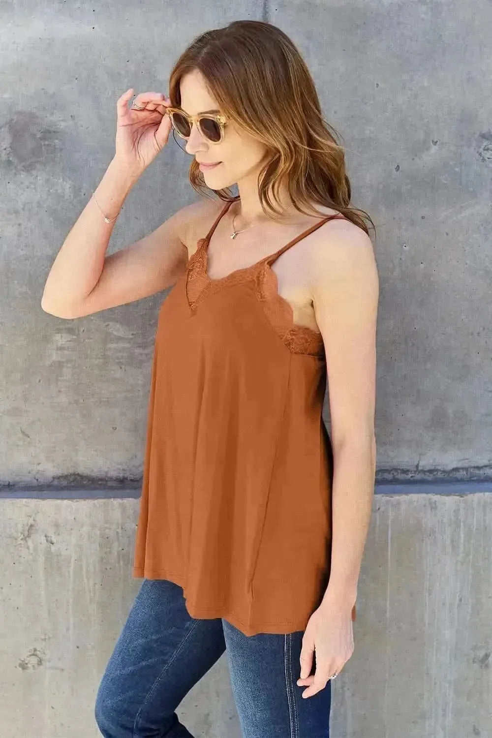 Basic Bae Full Size Lace Trim V-Neck Cami - Bad Moms Club