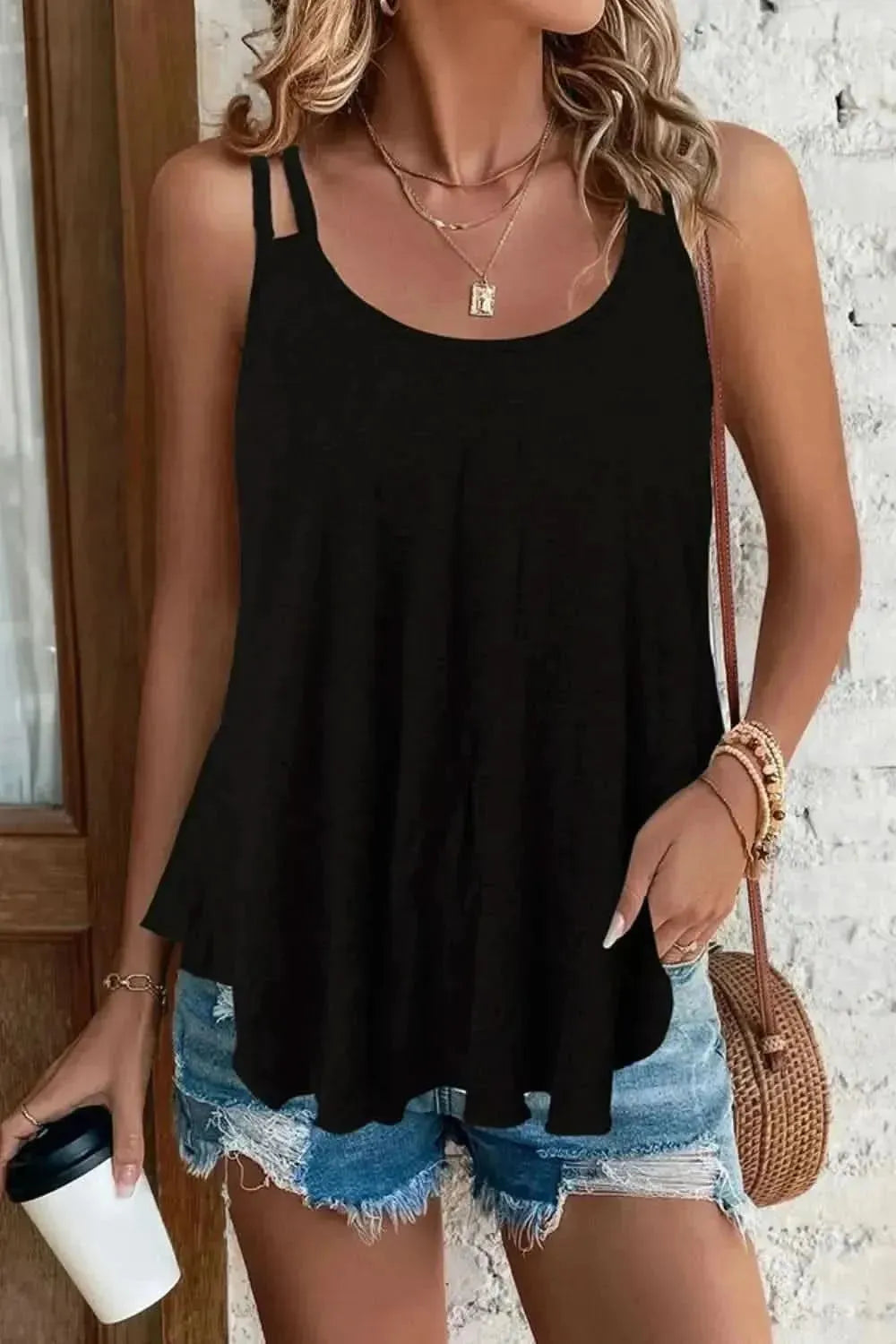 Shiny Scoop Neck Double-Strap Cami - Bad Moms Club