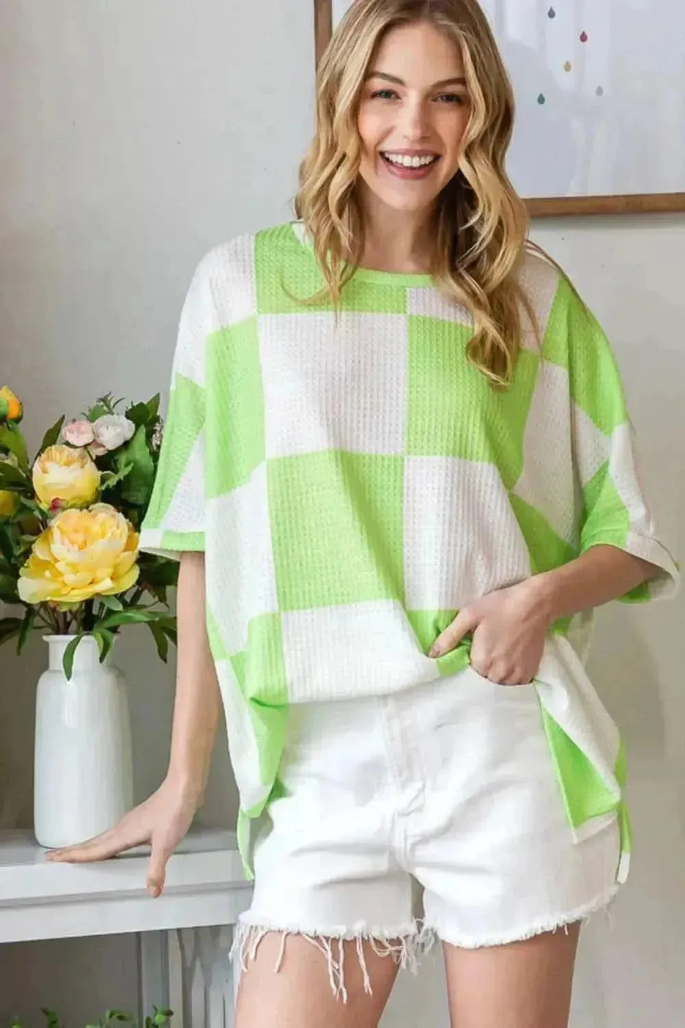 HOPELY Checkered Waffle Oversized T-Shirt - Bad Moms Club
