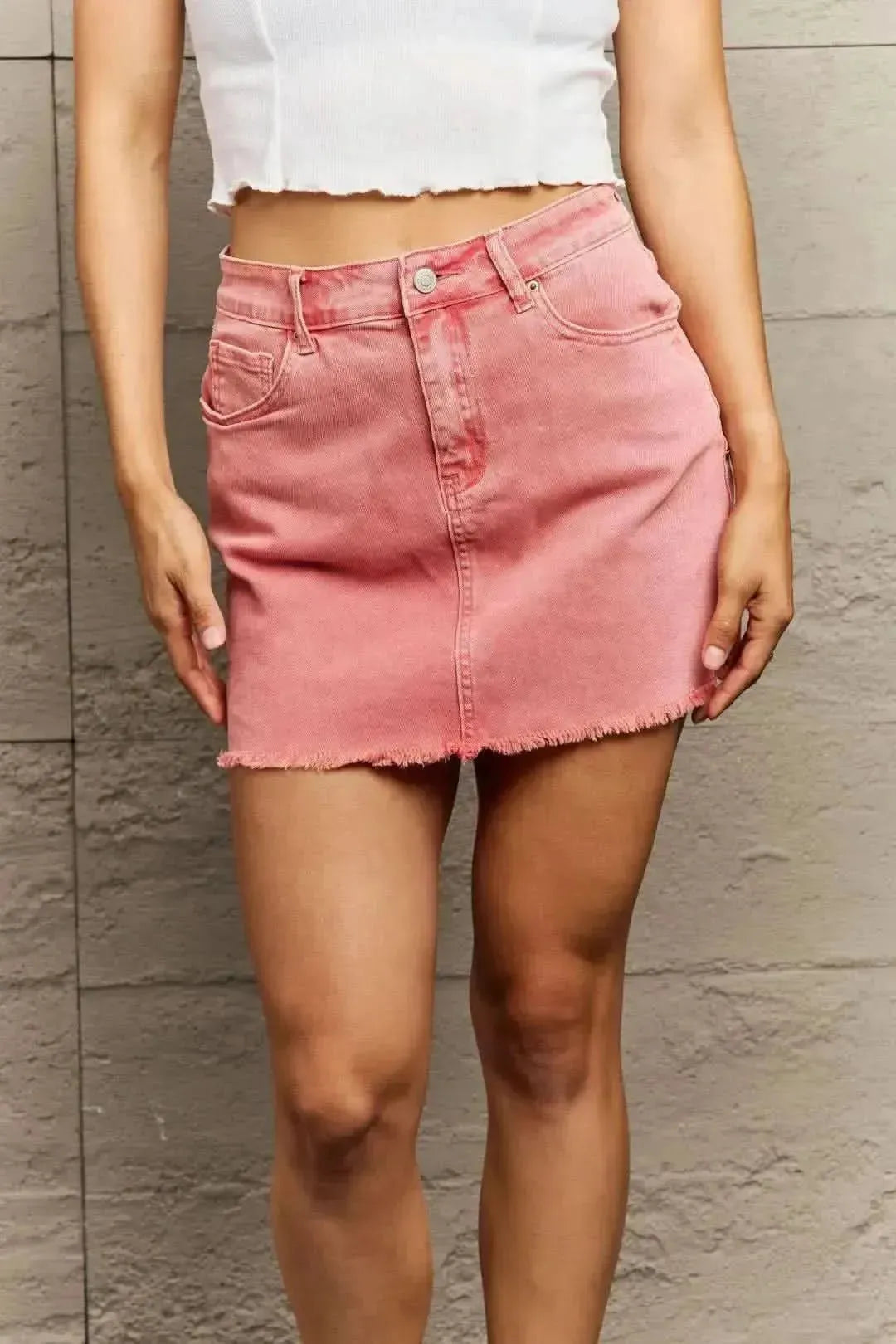 Zenana 90's Vibe Acid Wash Frayed Hem Skirt - Bad Moms Club