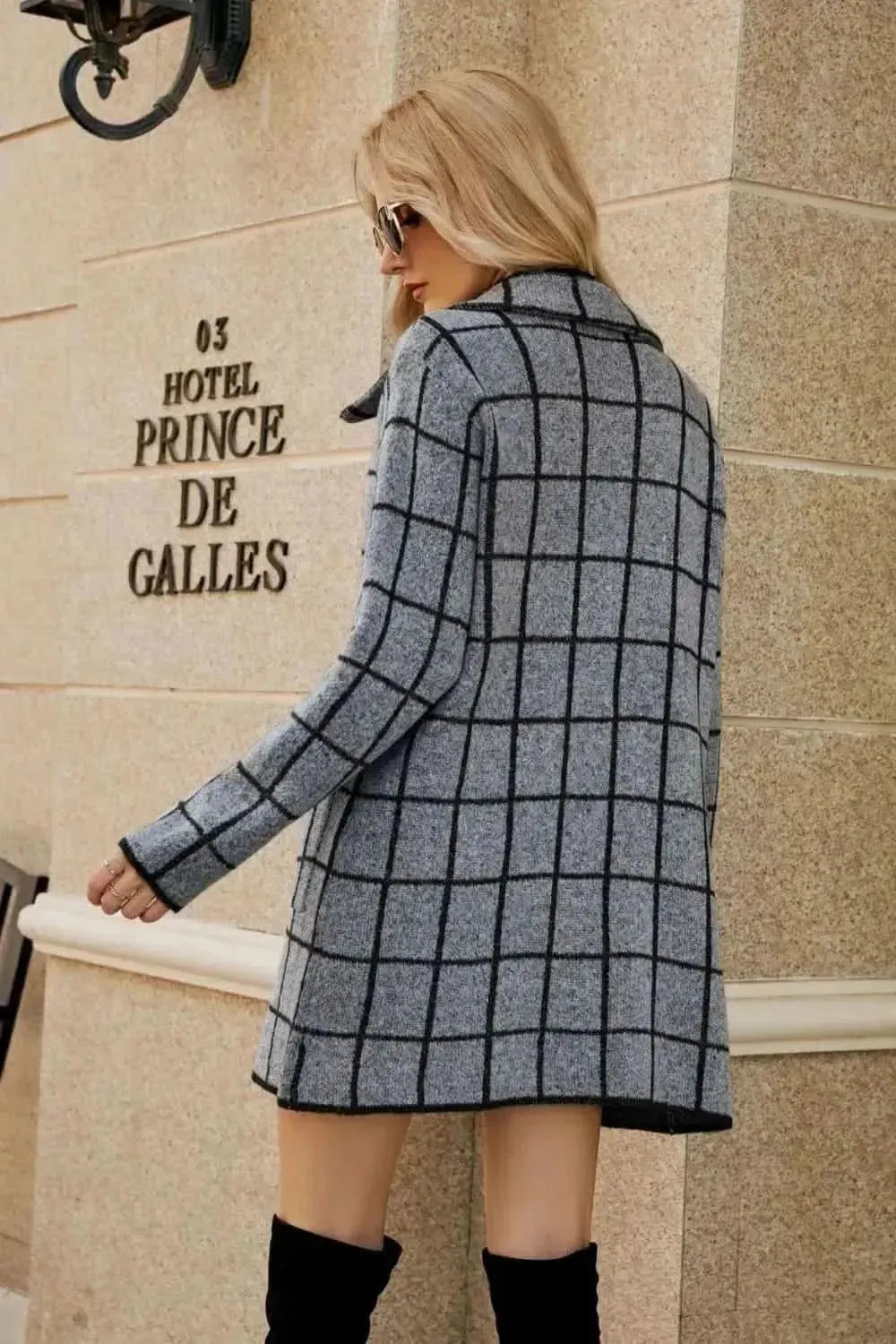 Printed Open Front Lapel Collar Cardigan with Pockets - Bad Moms Club