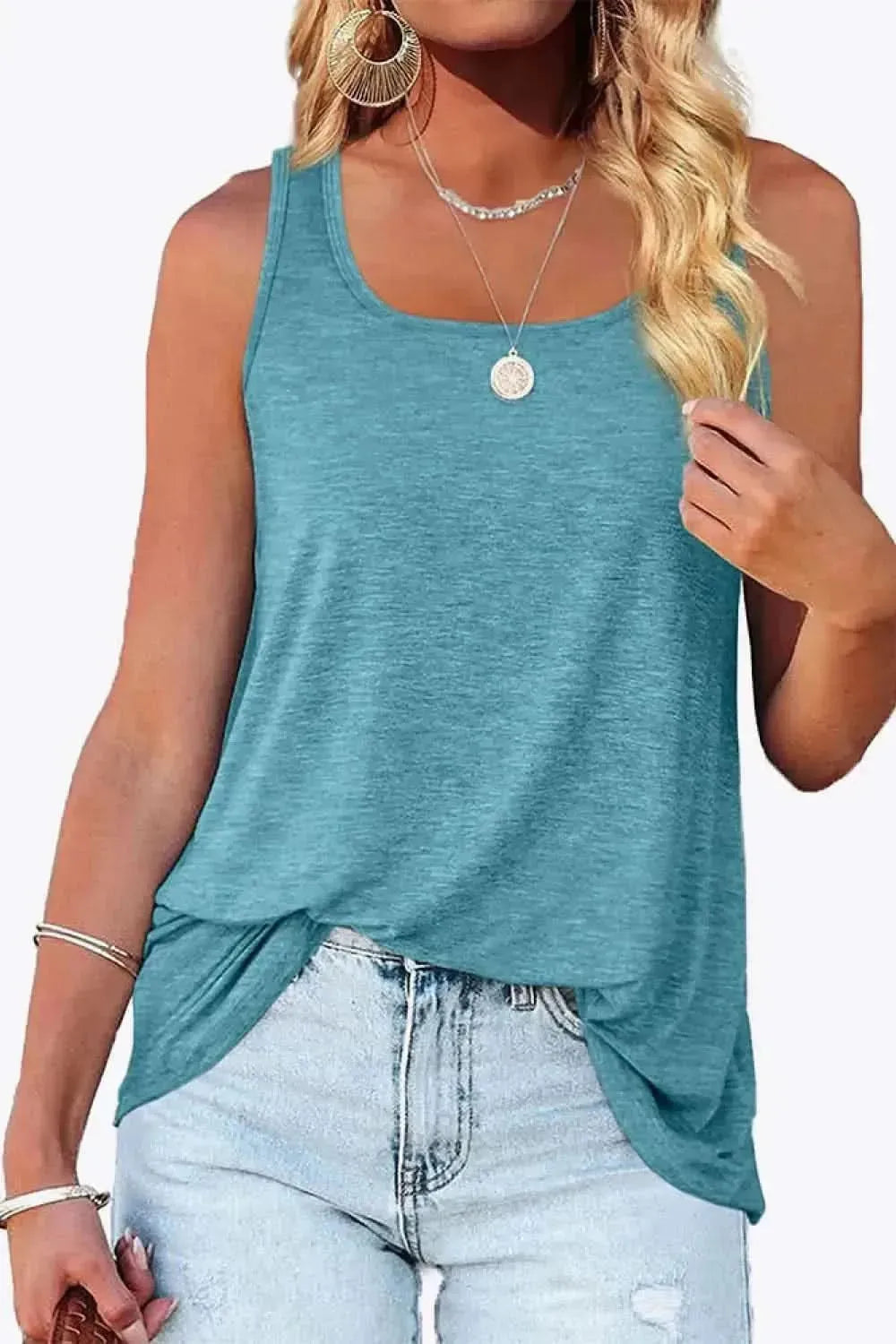 Curved Hem Square Neck Tank - Bad Moms Club