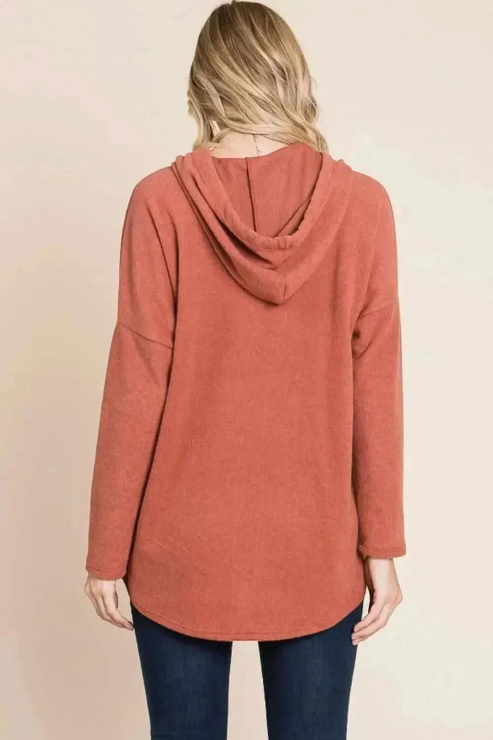 BOMBOM Contrast Drawstring Drop Shoulder Knit Hoodie - Bad Moms Club