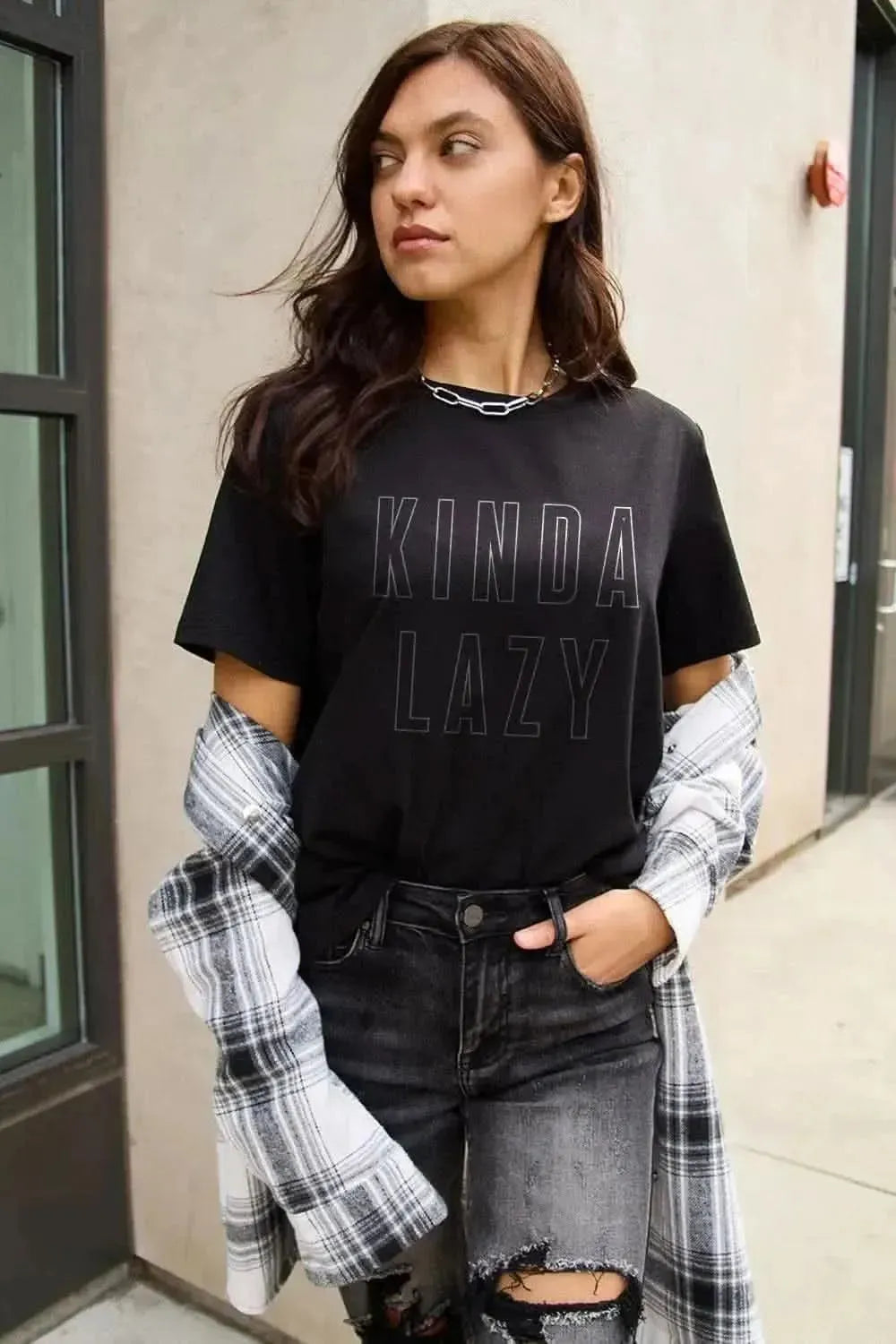 Simply Love Full Size KINDA LAZY Round Neck T-Shirt - Bad Moms Club