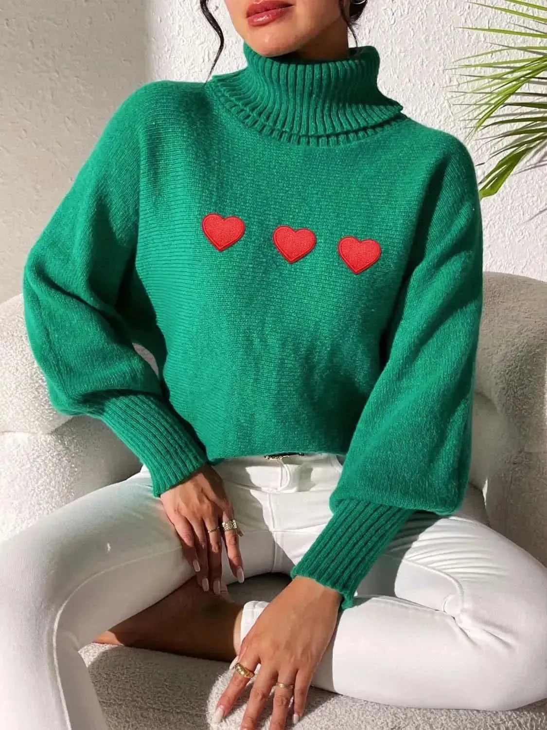 Heart Turtleneck Long Sleeve Sweater - Bad Moms Club