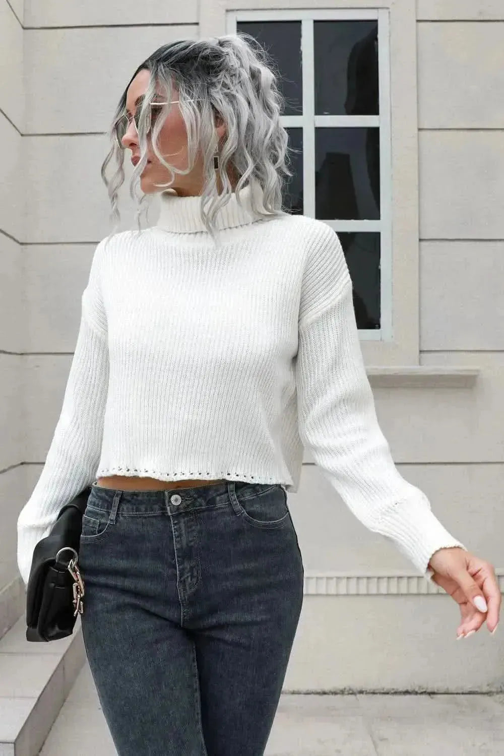 Turtleneck Dropped Shoulder Sweater - Bad Moms Club
