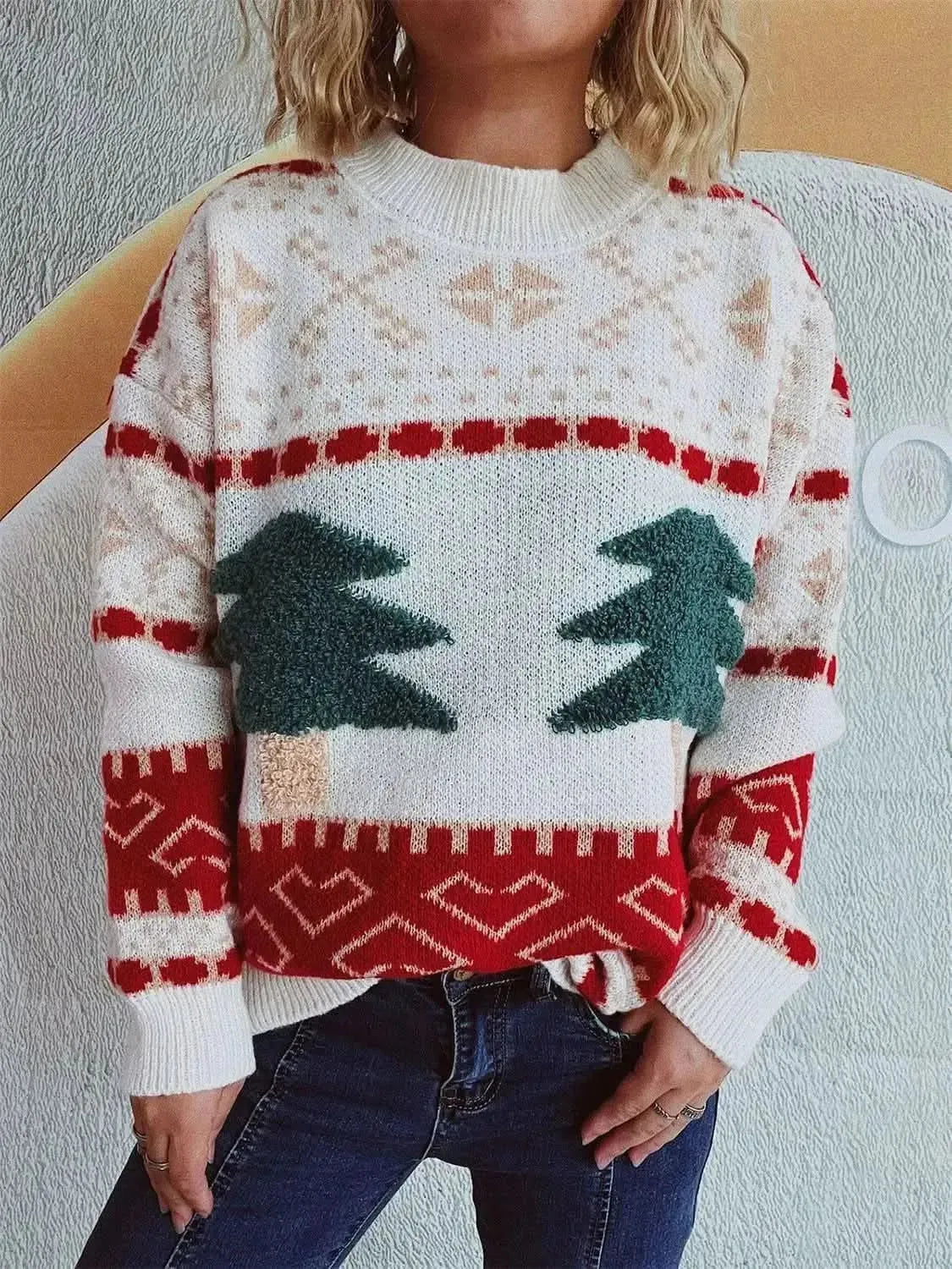 Christmas Tree Mock Neck Long Sleeve Sweater - Bad Moms Club