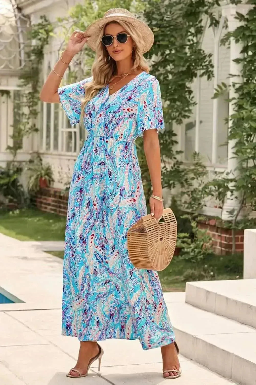 Multicolored V-Neck Maxi Dress - Bad Moms Club