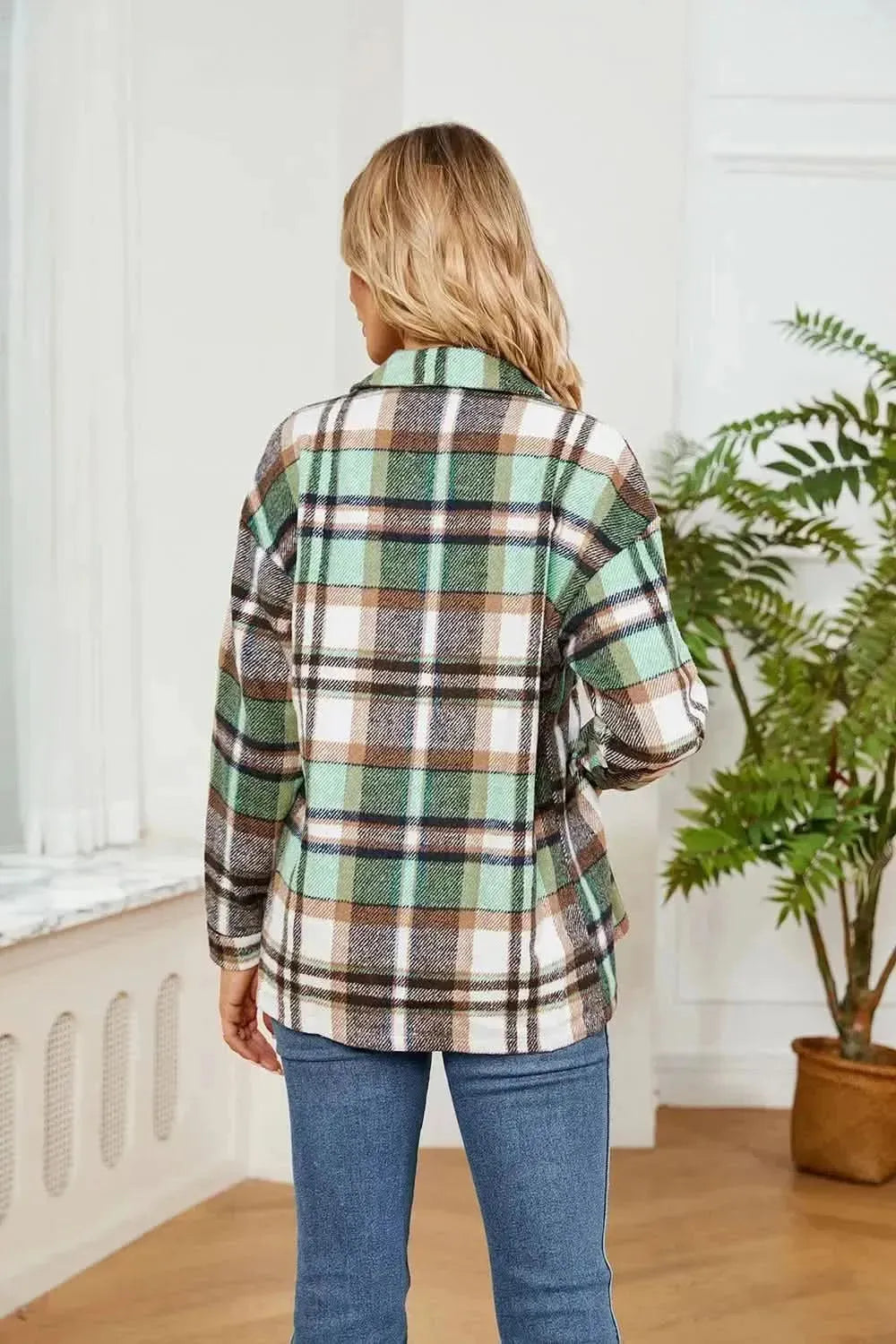 Button Down Collared Plaid Shacket - Bad Moms Club