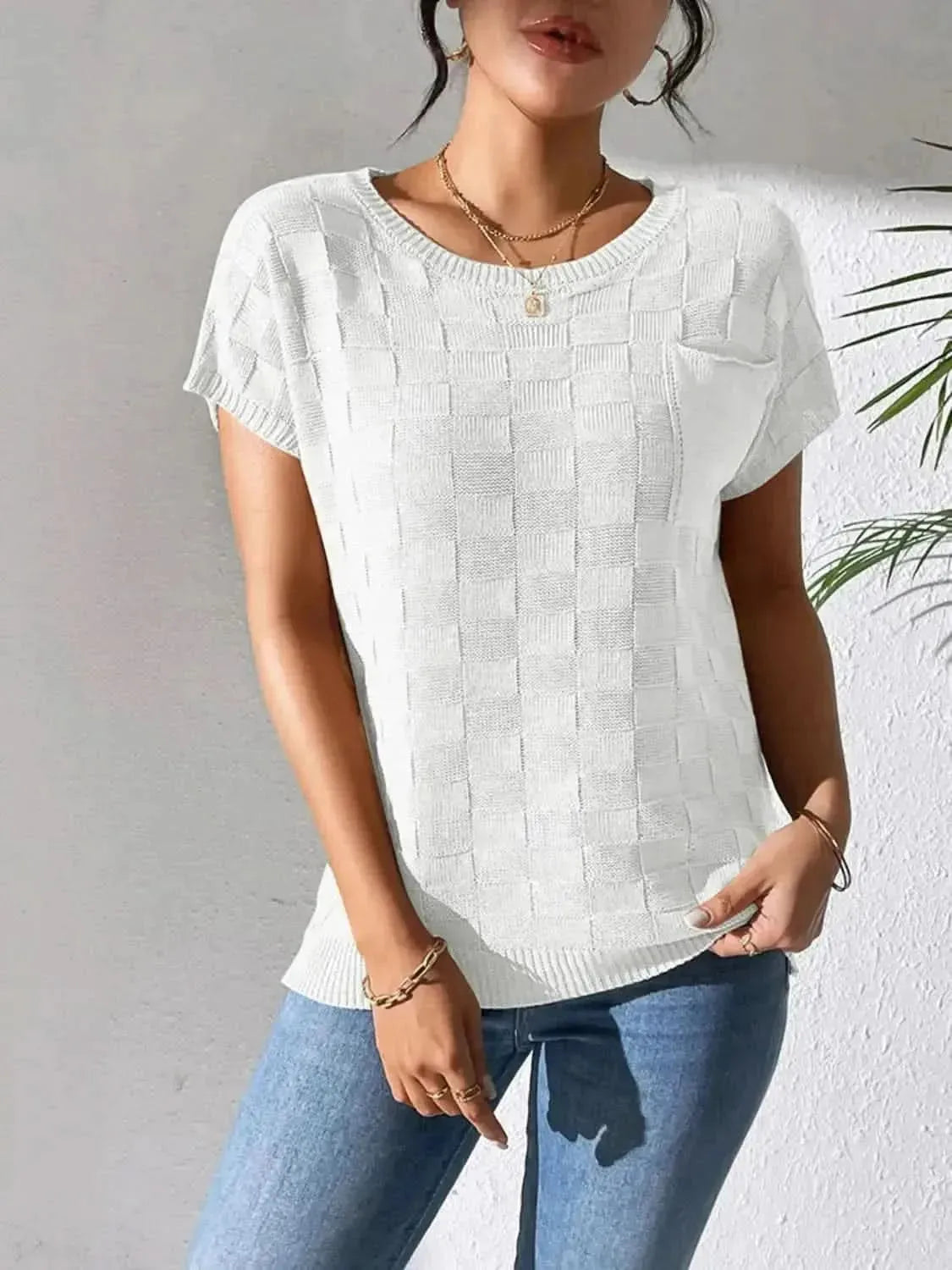 Round Neck Short Sleeve Knit Top - Bad Moms Club
