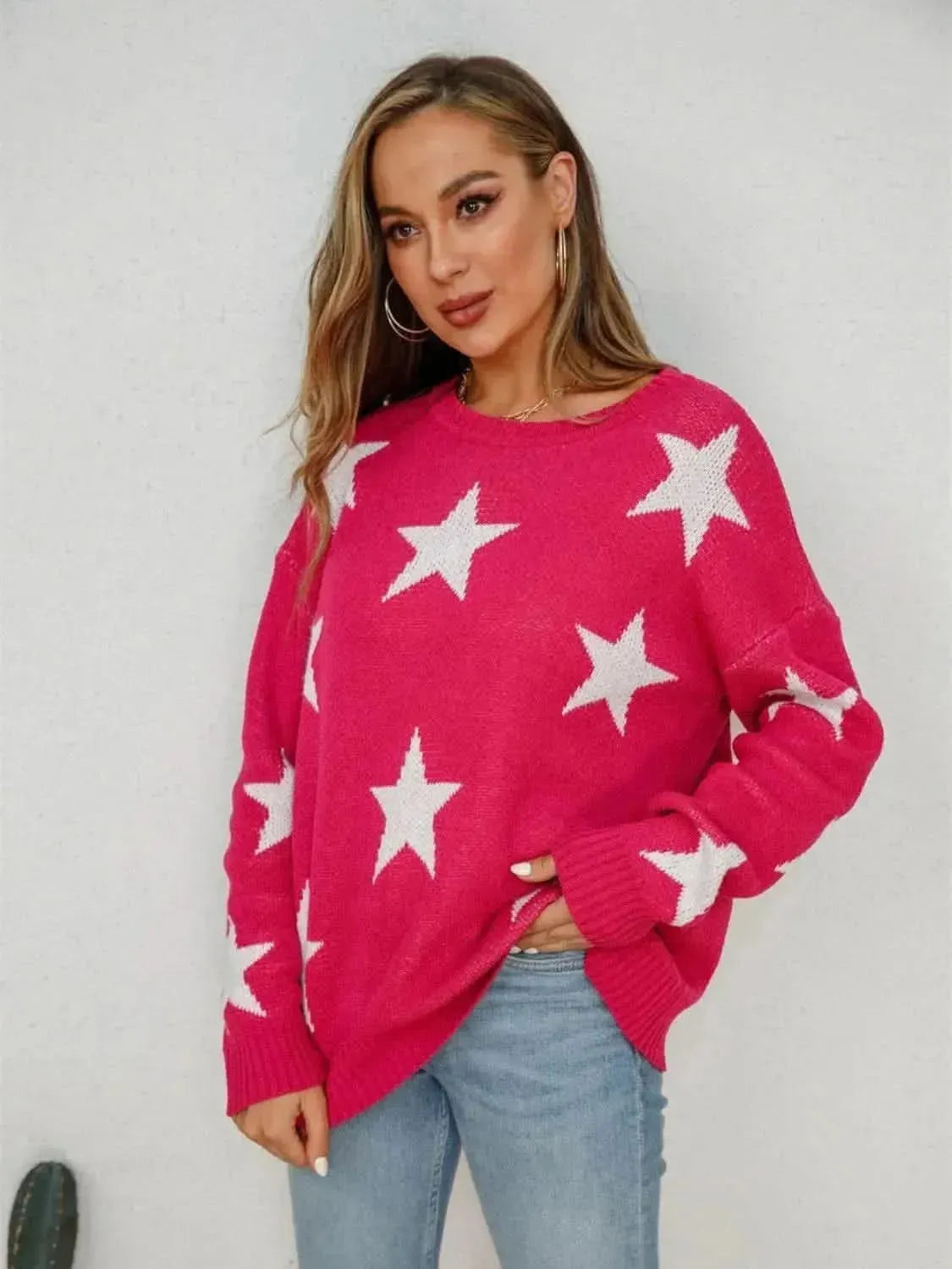 Angel Wings Star Round Neck Dropped Shoulder Sweater - Bad Moms Club