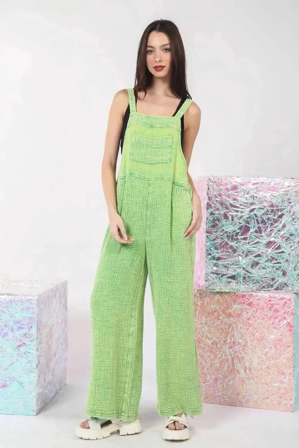 VERY J Texture Washed Wide Leg Overalls - Bad Moms Club