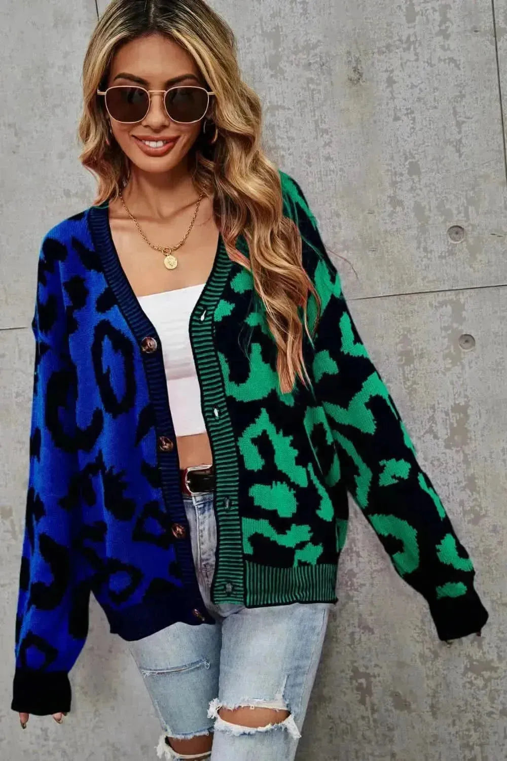 Leopard Button Front Ribbed Trim Cardigan - Bad Moms Club