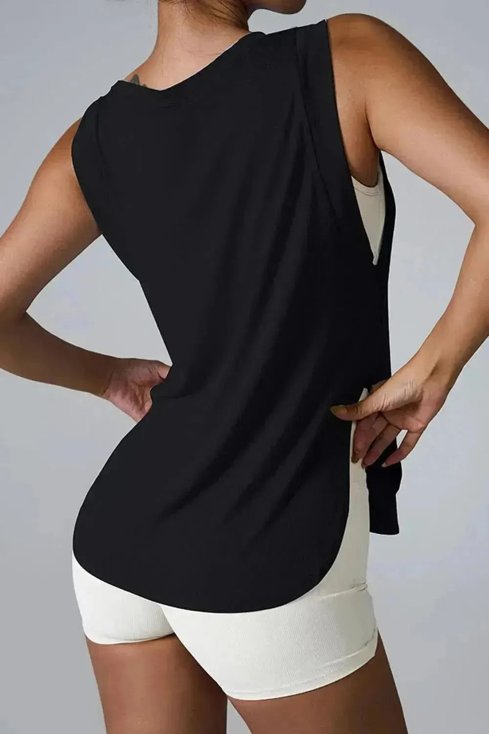 Slit Round Neck Active Tank - Bad Moms Club