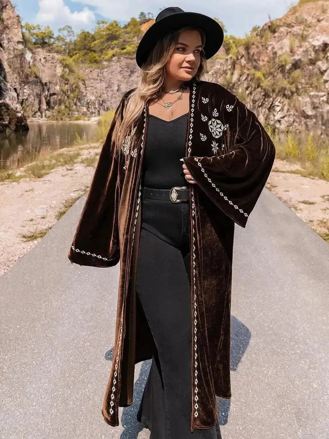 Plus Size Embroidery Open Front Long Sleeve Cardigan - Bad Moms Club