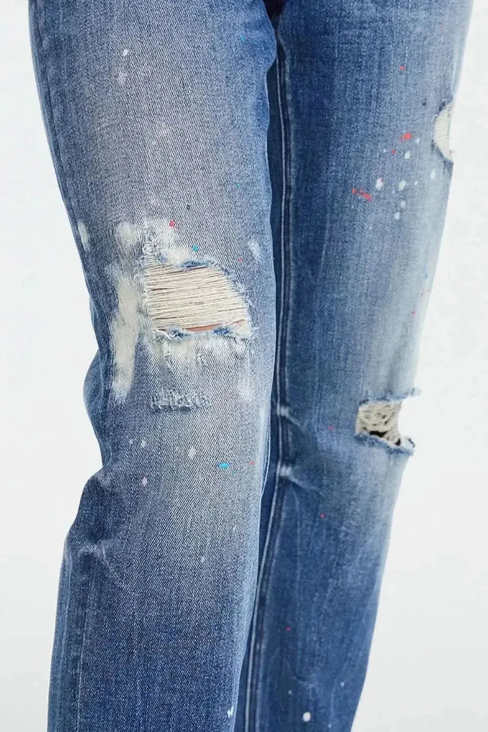 BAYEAS Full Size High Waist Distressed Paint Splatter Pattern Jeans - Bad Moms Club