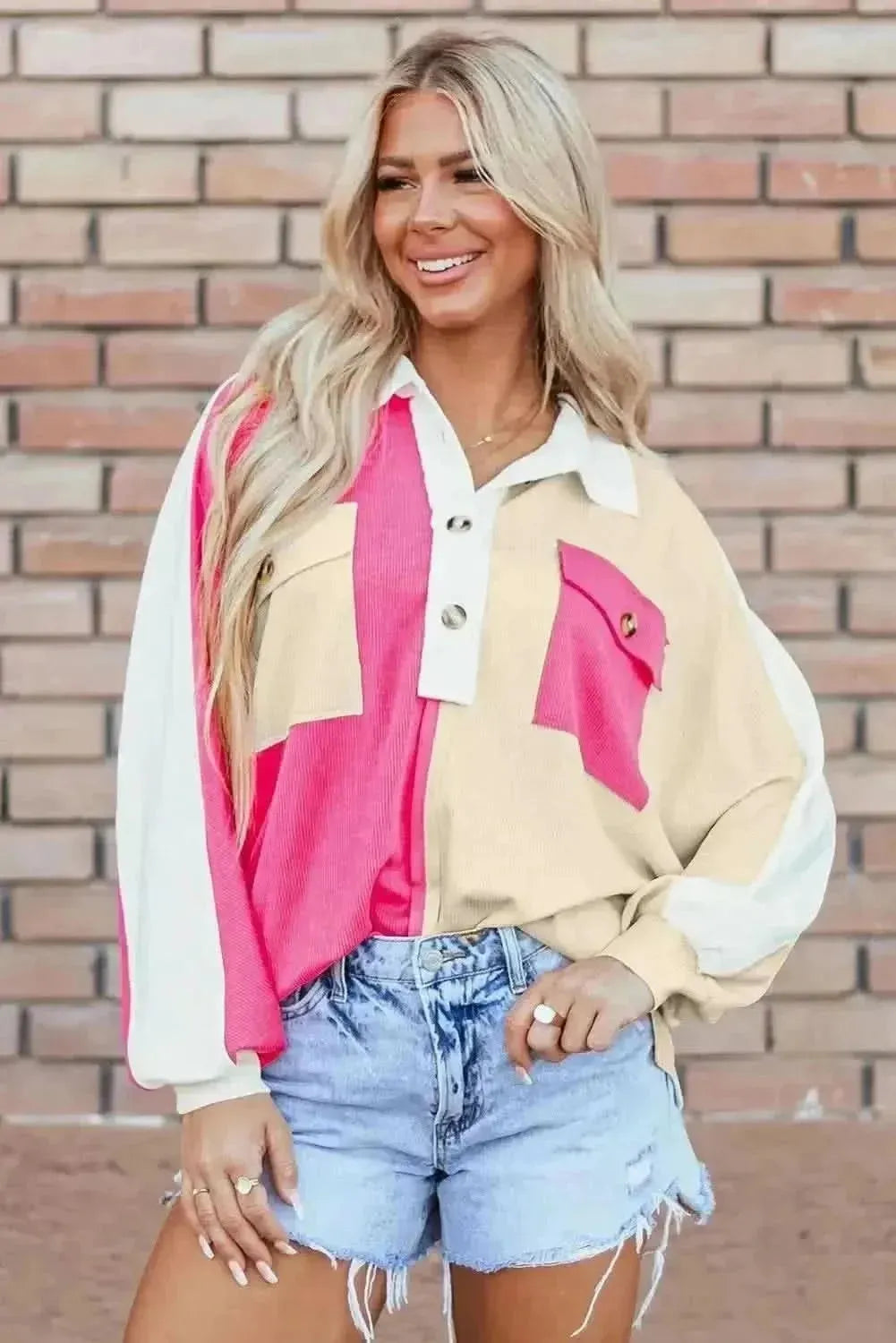 Pocketed Contrast Long Sleeve Sweatshirt - Bad Moms Club