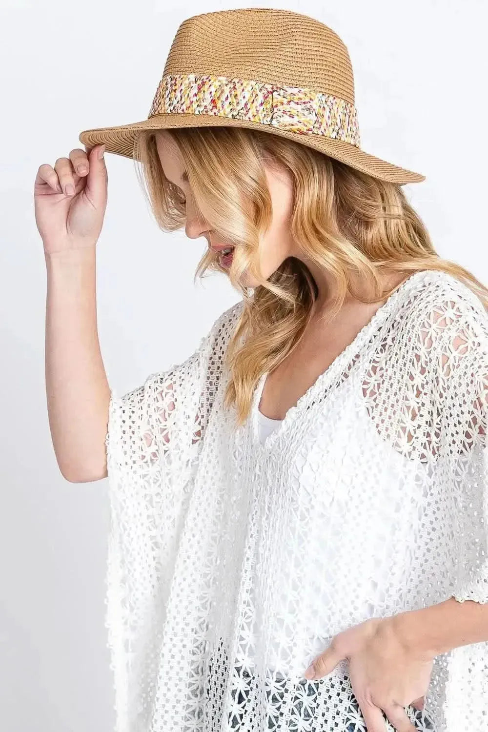 Fame Contrast Detail Wide Brim Straw Hat - Bad Moms Club