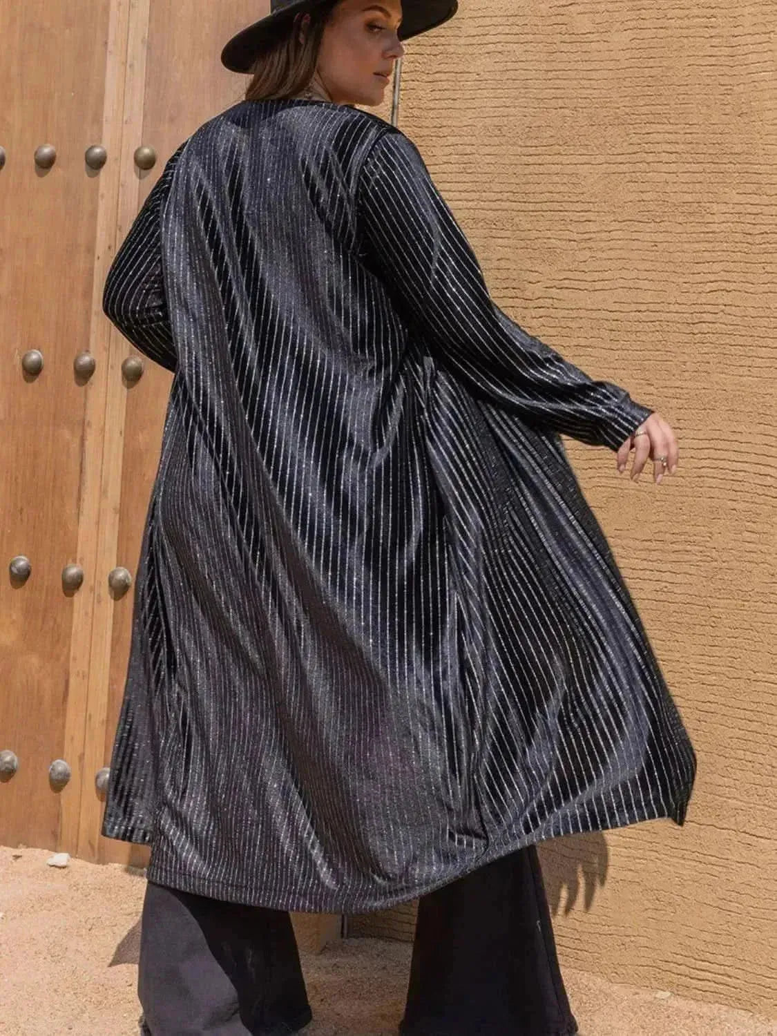 Plus Size Striped Long Sleeve Cardigan - Bad Moms Club