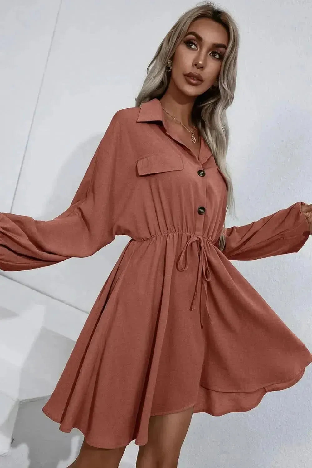 Ivy Lane Collared Tie Waist Button Up Shirt Dress - Bad Moms Club