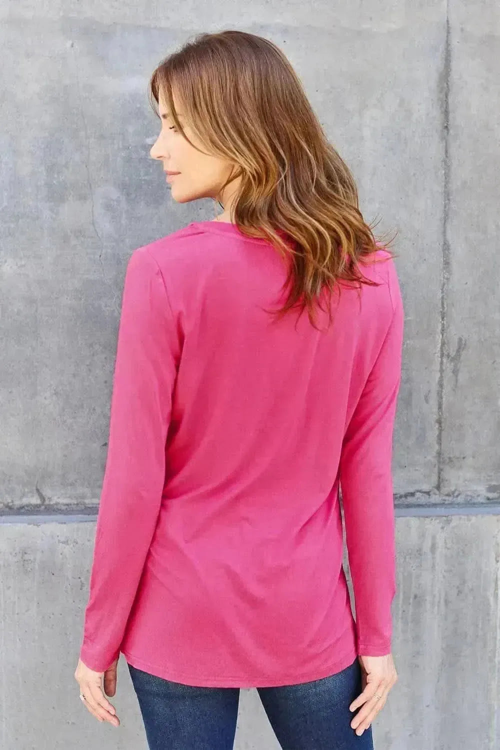 Basic Bae Full Size V-Neck Long Sleeve Top - Bad Moms Club