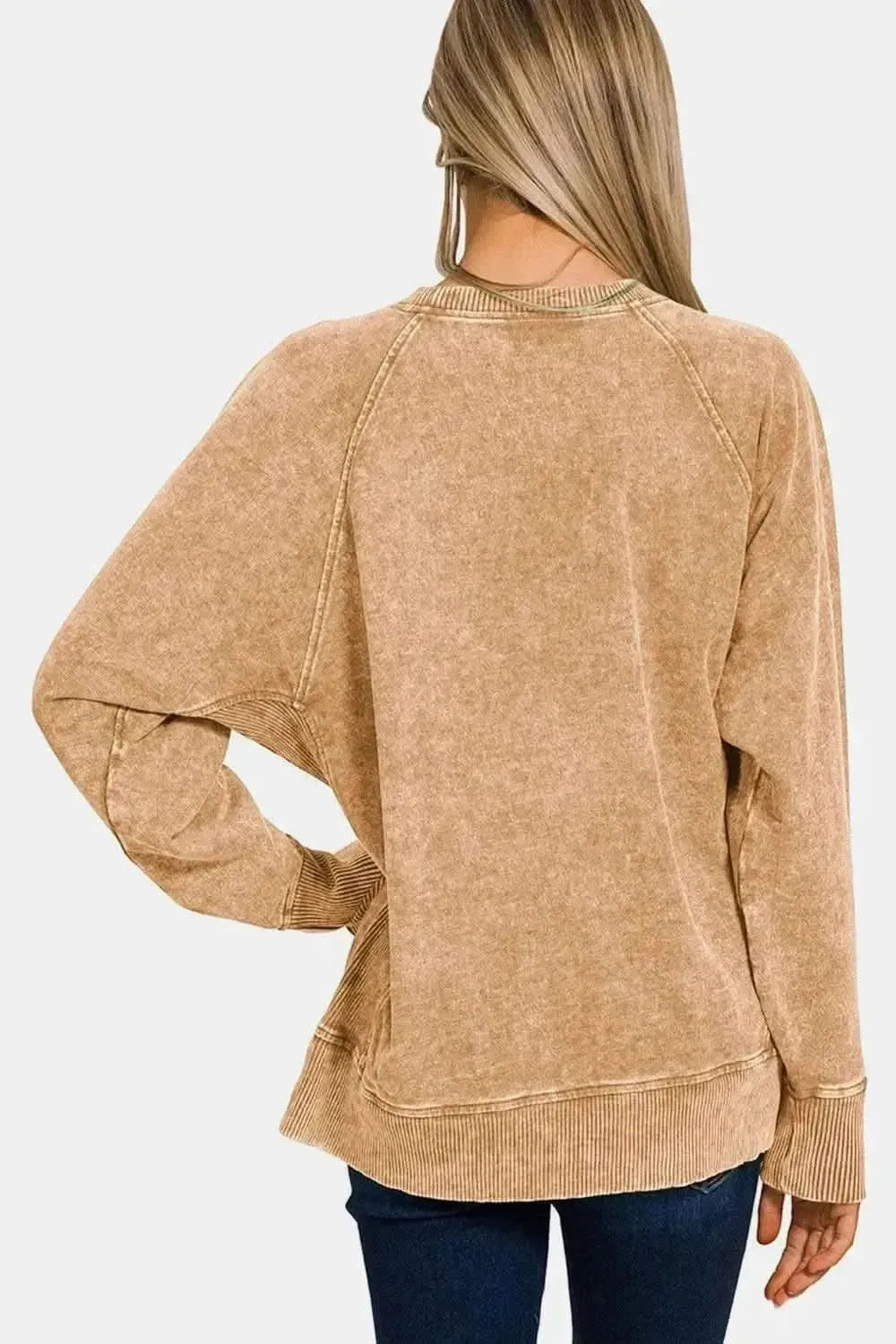 Zenana Pocketed Round Neck Sweatshirt - Bad Moms Club