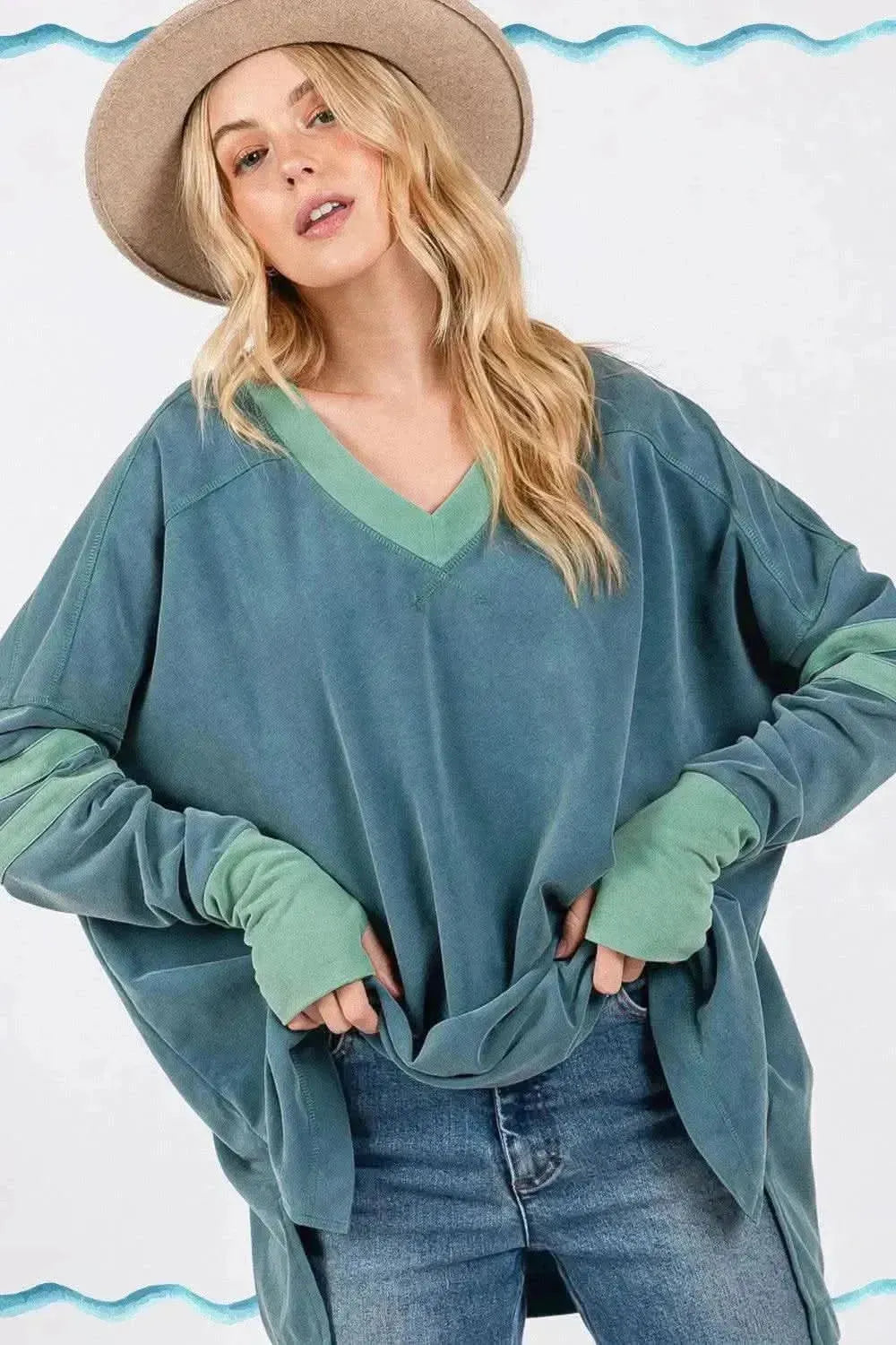 SAGE + FIG Mineral Wash Side Slit Contrast Top - Bad Moms Club
