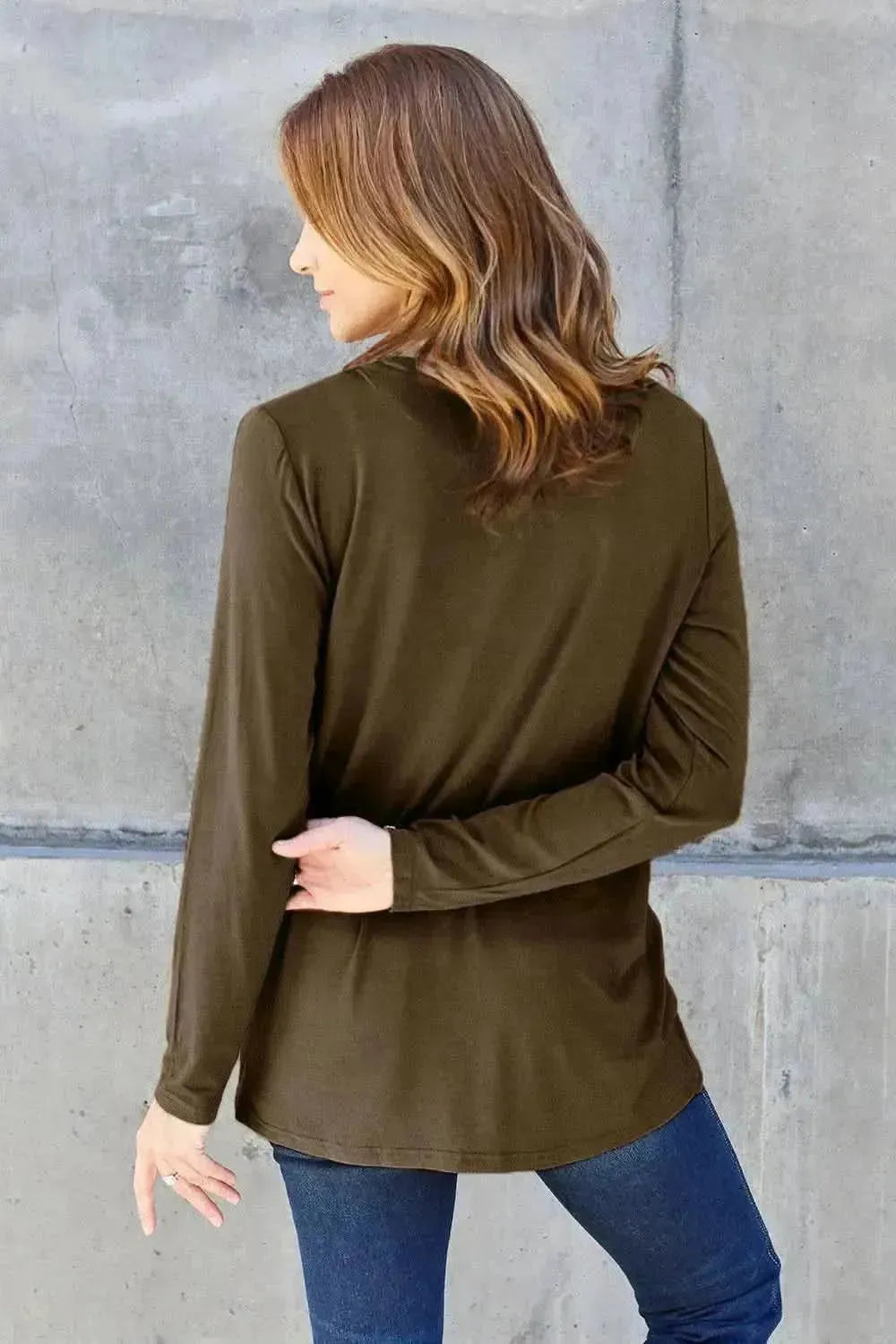 Basic Bae Full Size V-Neck Long Sleeve Top - Bad Moms Club