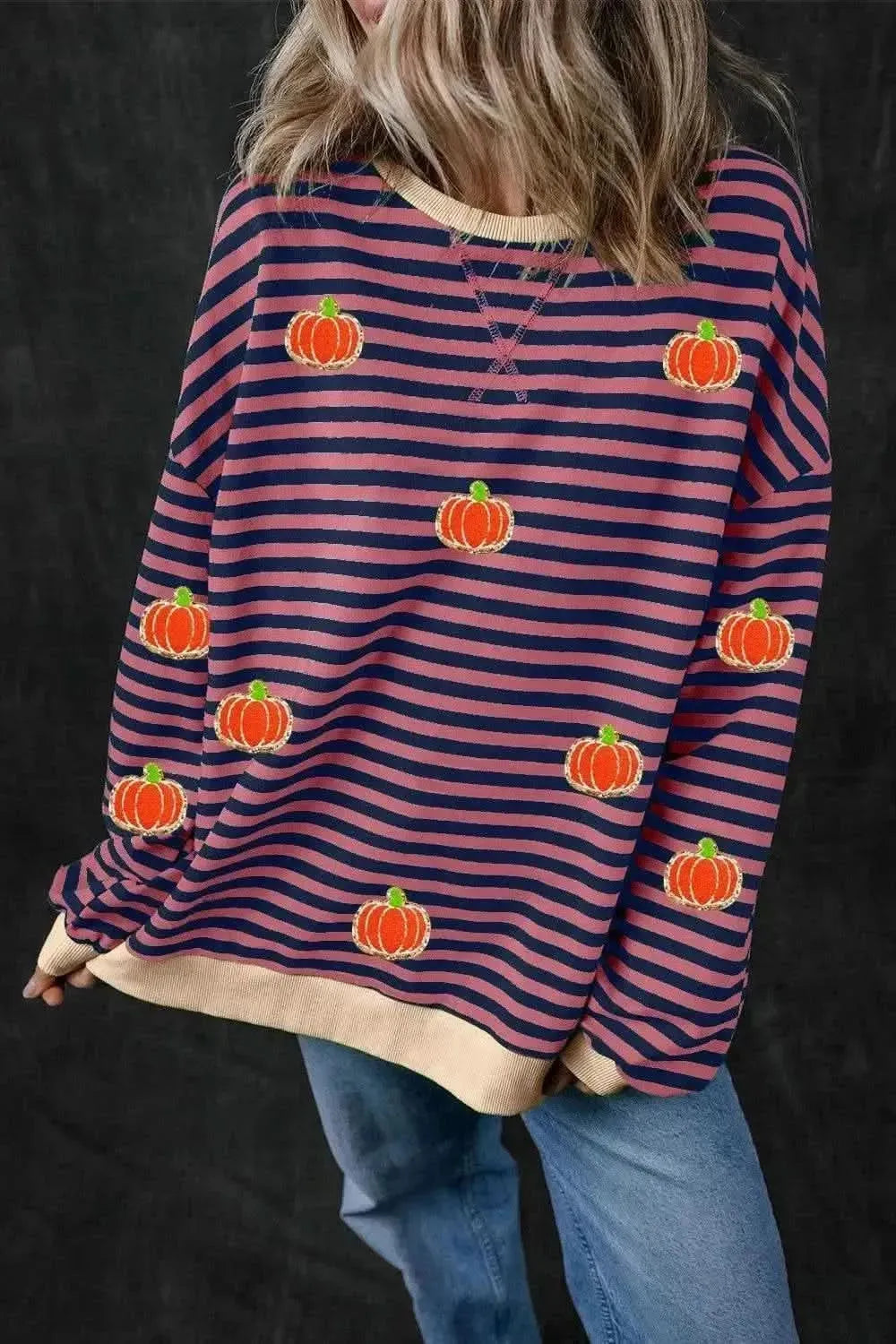 Pumpkin Striped Long Sleeve Sweatshirt - Bad Moms Club