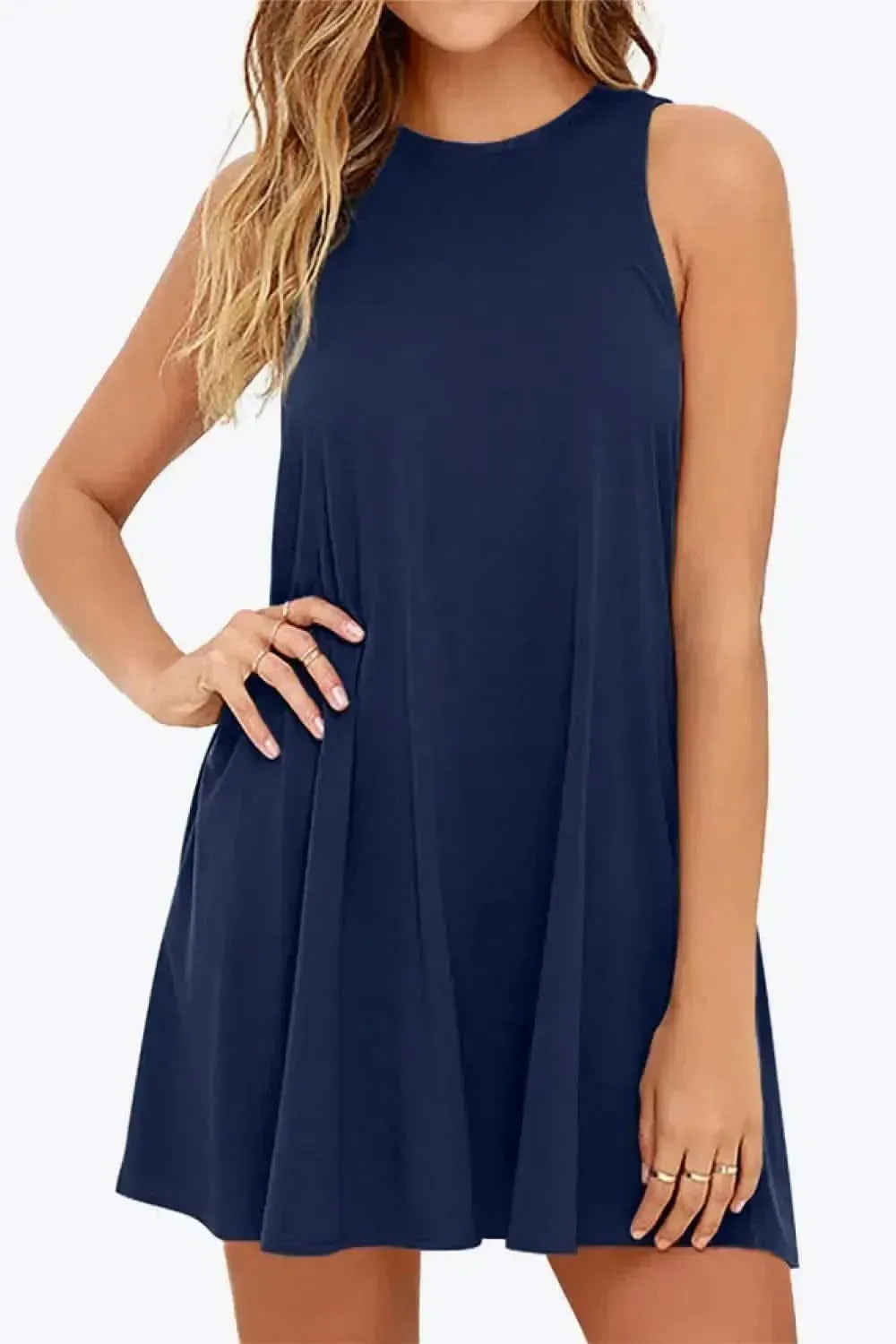 Full Size Round Neck Sleeveless Dress with Pockets - Bad Moms Club