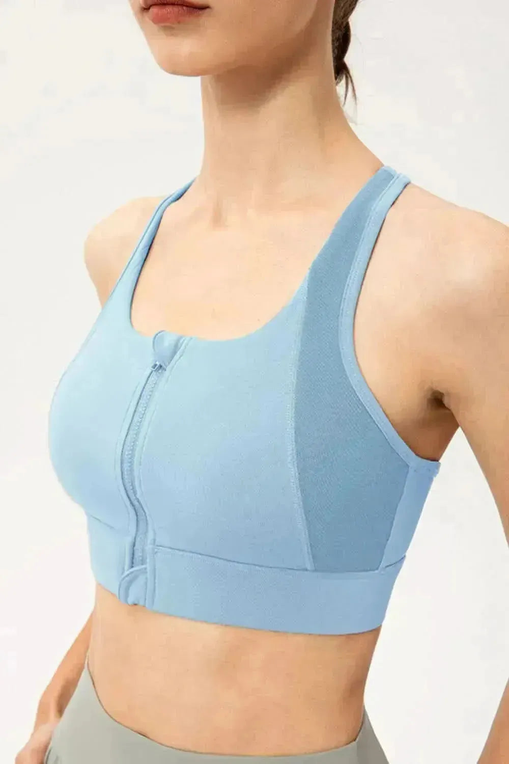 Zip-Up Round Neck Sports Bra - Bad Moms Club