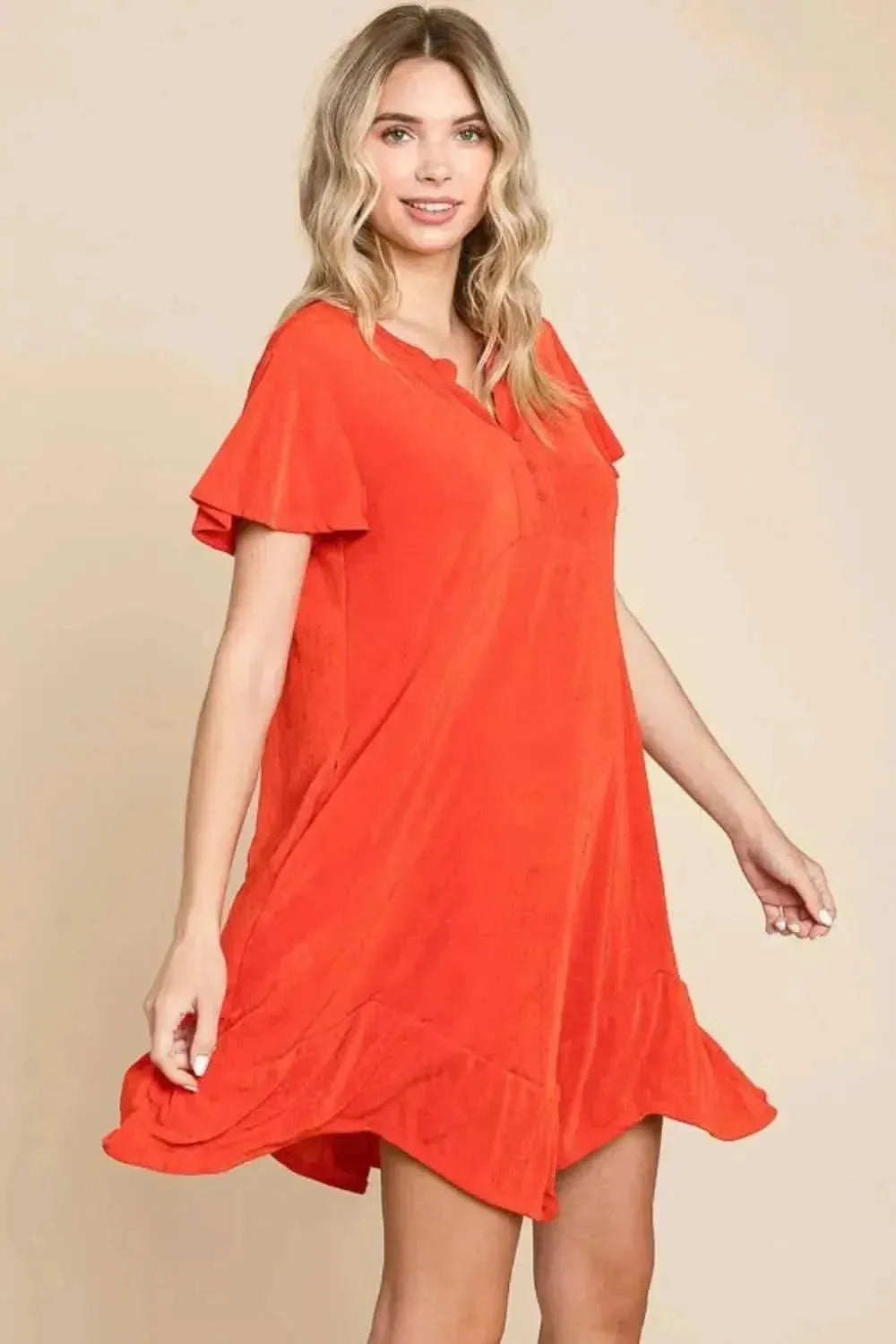Culture Code Full Size Short Sleeve Ruffled Asymmetric Hem Dress - Bad Moms Club