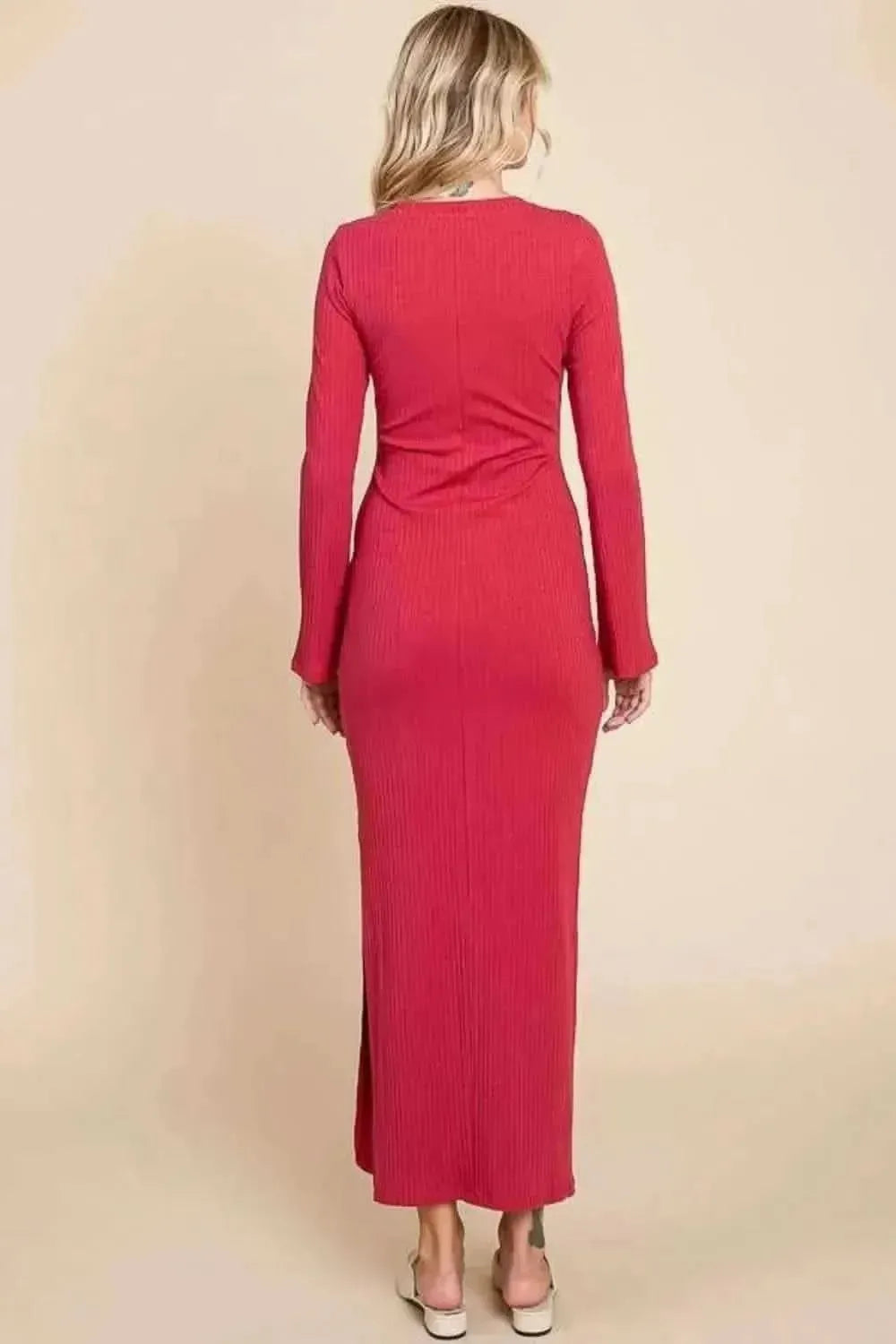 Culture Code Full Size Round Neck Bodycon Bell Maxi Dress - Bad Moms Club