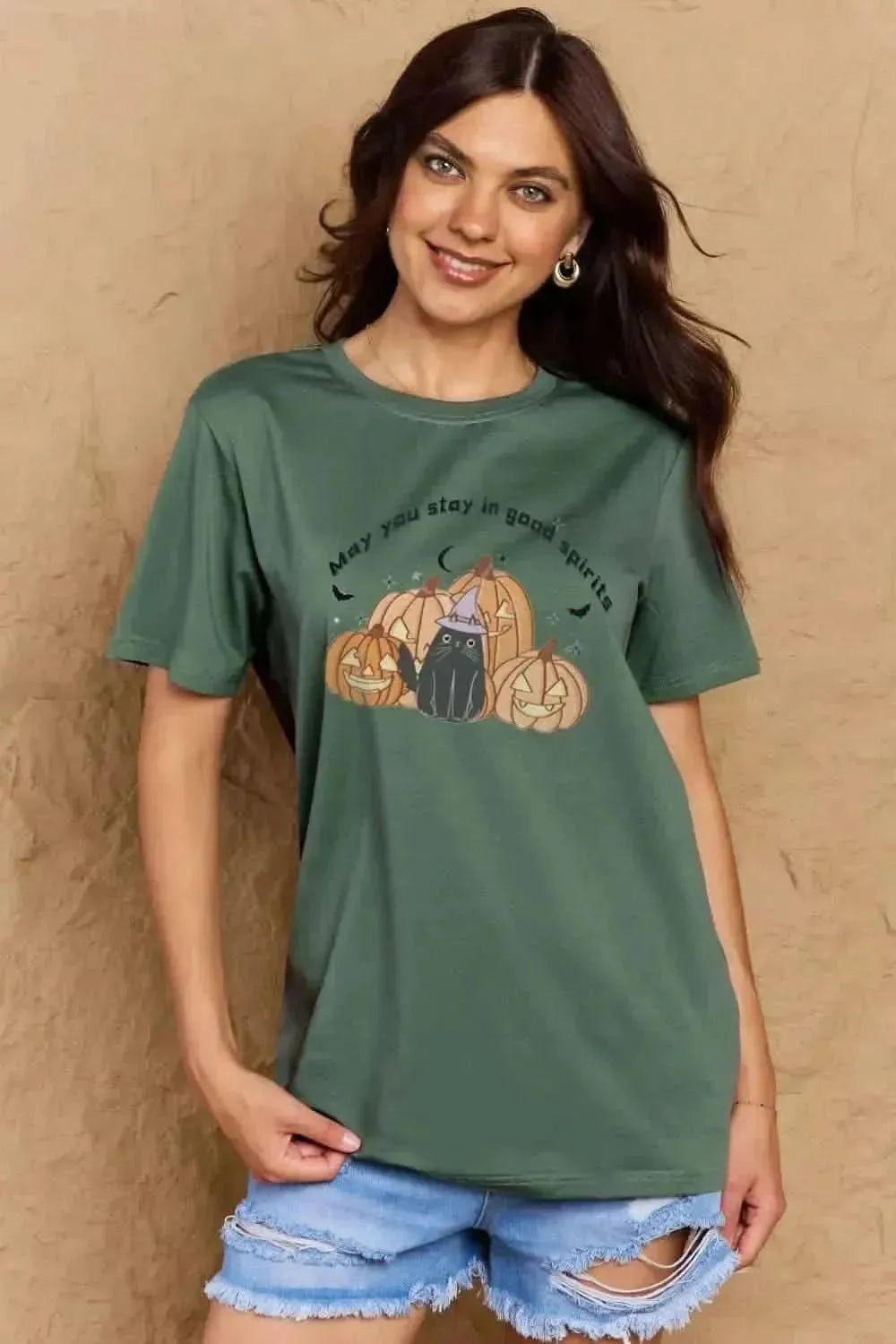 Simply Love Full Size MAY YOU STAY IN GOOD SPIRITS Graphic Cotton T-Shirt - Bad Moms Club