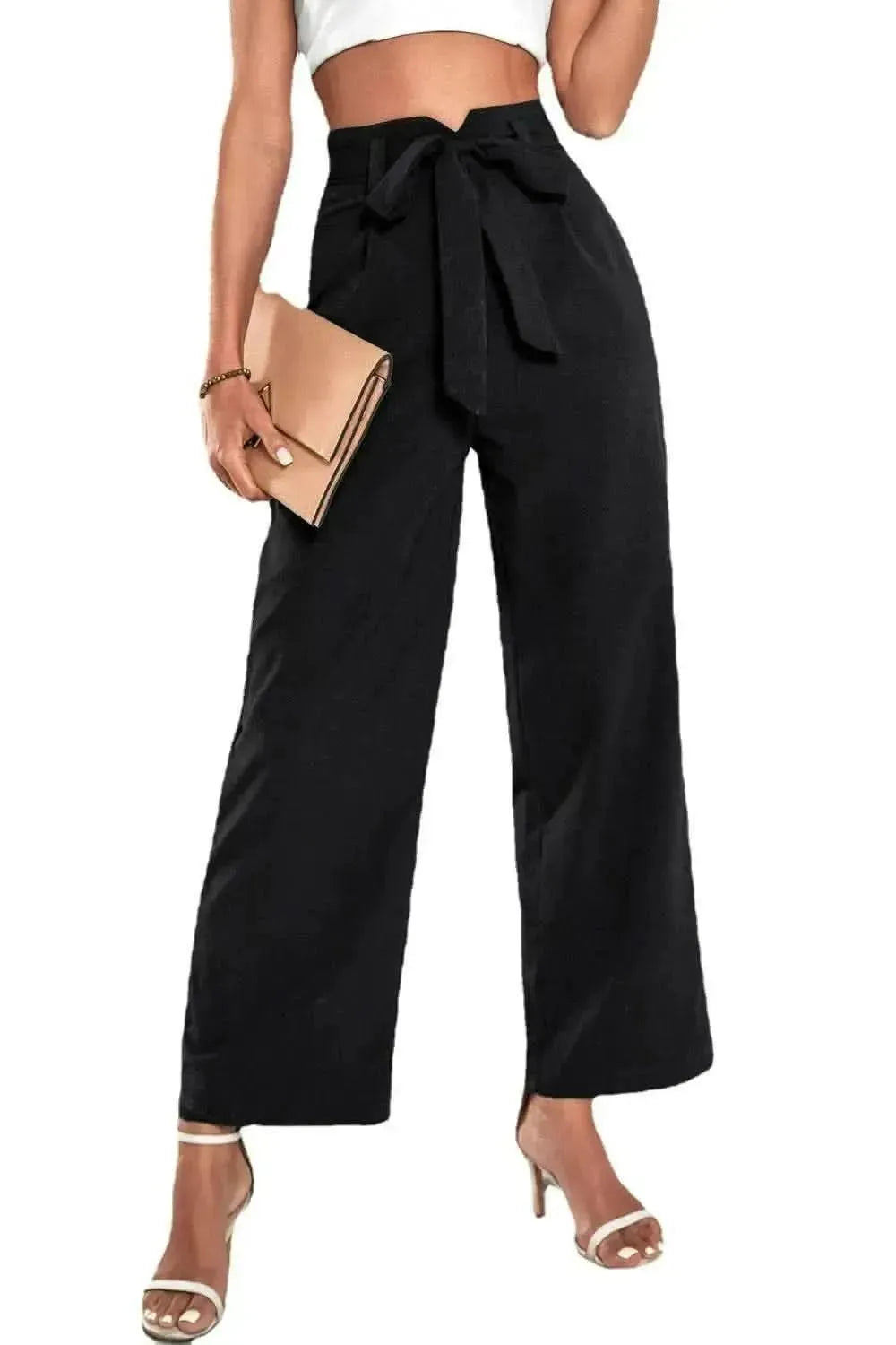 Perfee Belted High-Rise Wide Leg Pants - Bad Moms Club
